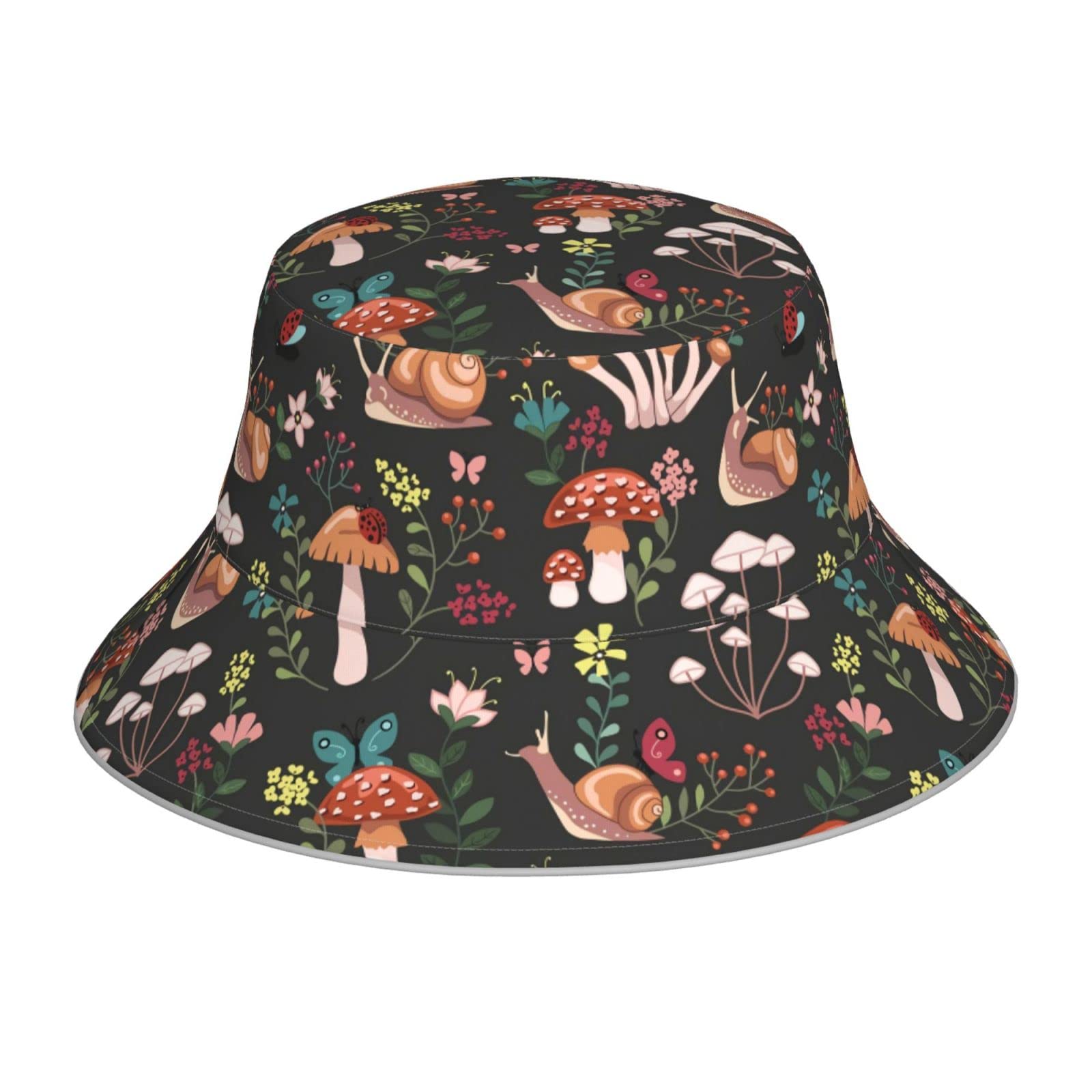 Women's Cute Mushroom Print Bucket Hat - Packable Summer Sun Hat for Beach, Travel & Outdoor Activities - Trendy Fisherman Hat for Teens & Adults