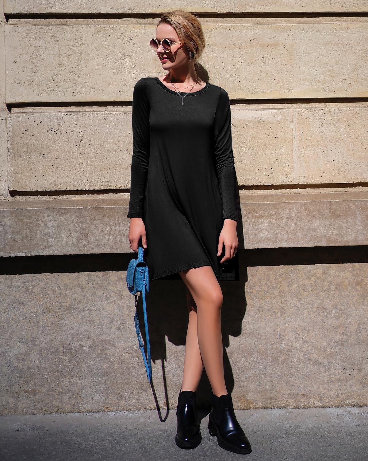 HiMONE Women's Long Sleeve Black Casual T-Shirt Dress - Perfect for Everyday Wear, Office Outfits & Date Nights