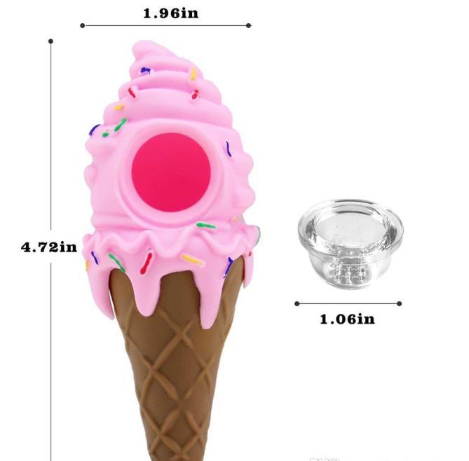 Silicone Ice Cream Hand Pipe with Thick Glass Bowl - Portable Smoking Pipe for Tobacco & Herbs | Perfect for Travel, Camping & Outdoor Activities