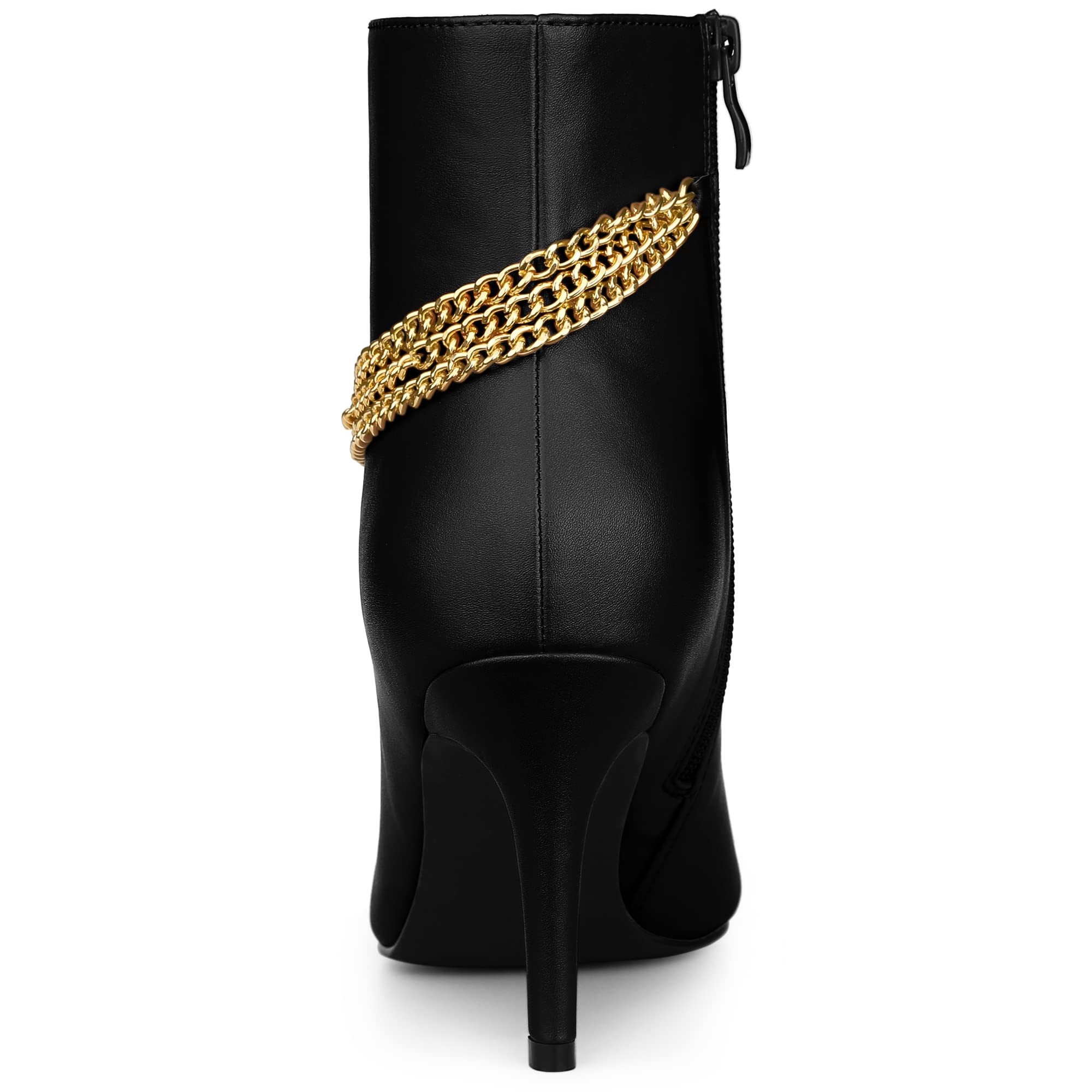 Allegra K Women's Pointed Toe Stiletto Heel Ankle Boots with Chain Detail - Fashionable High Heel Booties for Party, Night Out & Evening Wear