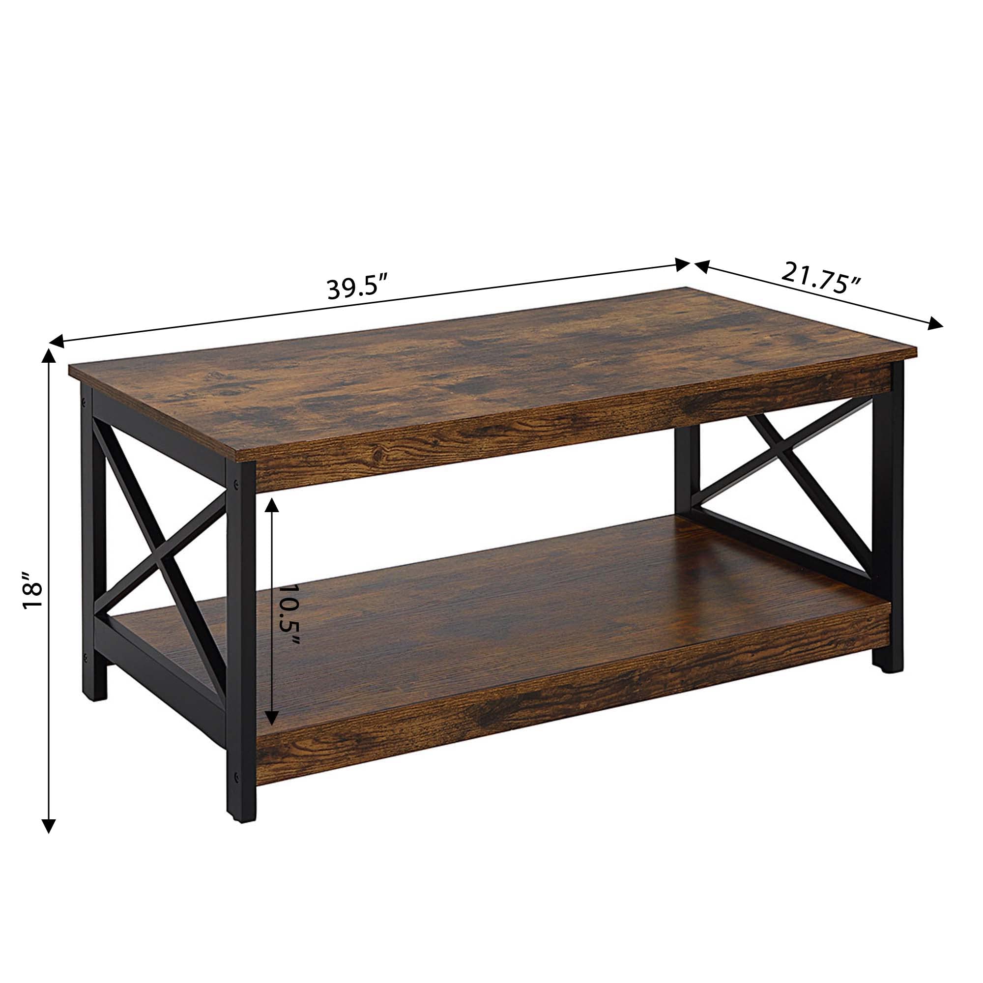 Oxford Coffee Table with Shelf - Rustic Barnwood & Black Finish - Perfect for Living Room, Lounge & Home Office Decor