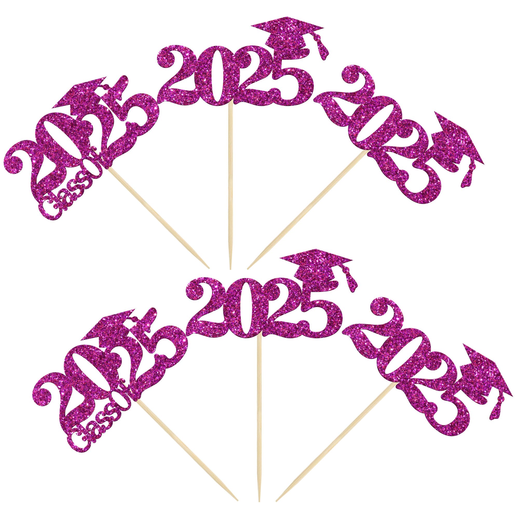 24Pcs Class of 2025 Graduation Cupcake Toppers - Purple Glitter Grad Cap Cake Decorations for 2025 Graduation Party Supplies | Perfect for High School & College Graduation Cakes, Cupcakes, and Dessert Tables
