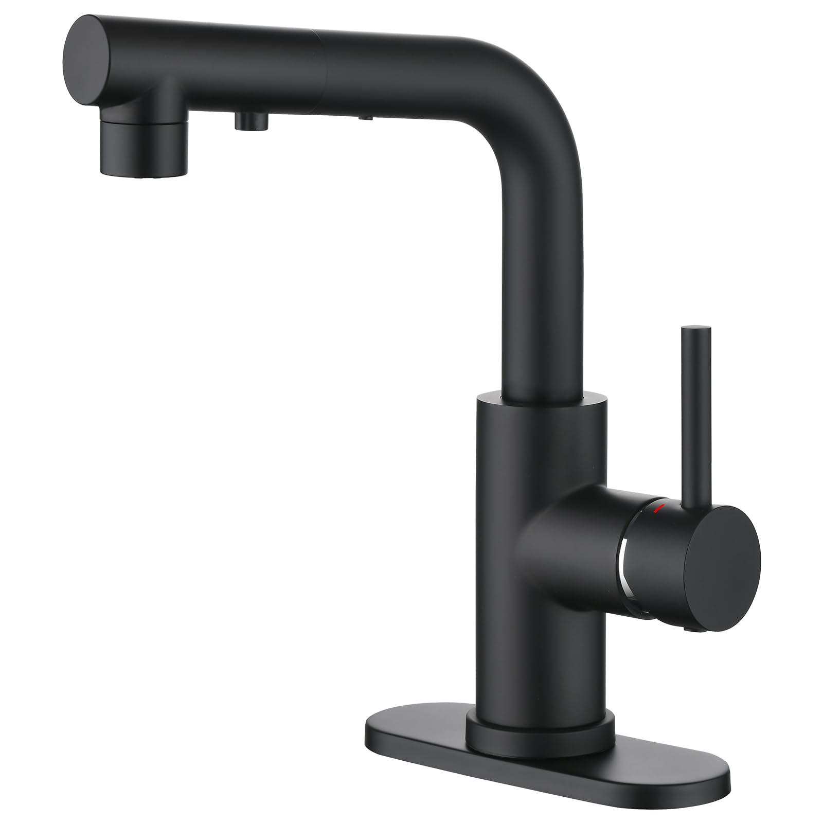 CREA Black Pull-Out Kitchen Sink Faucet with 360° Swivel & 4-Inch Deck Plate - Compact Prep Faucet for Small Kitchens, Bar Sinks, and RV Use