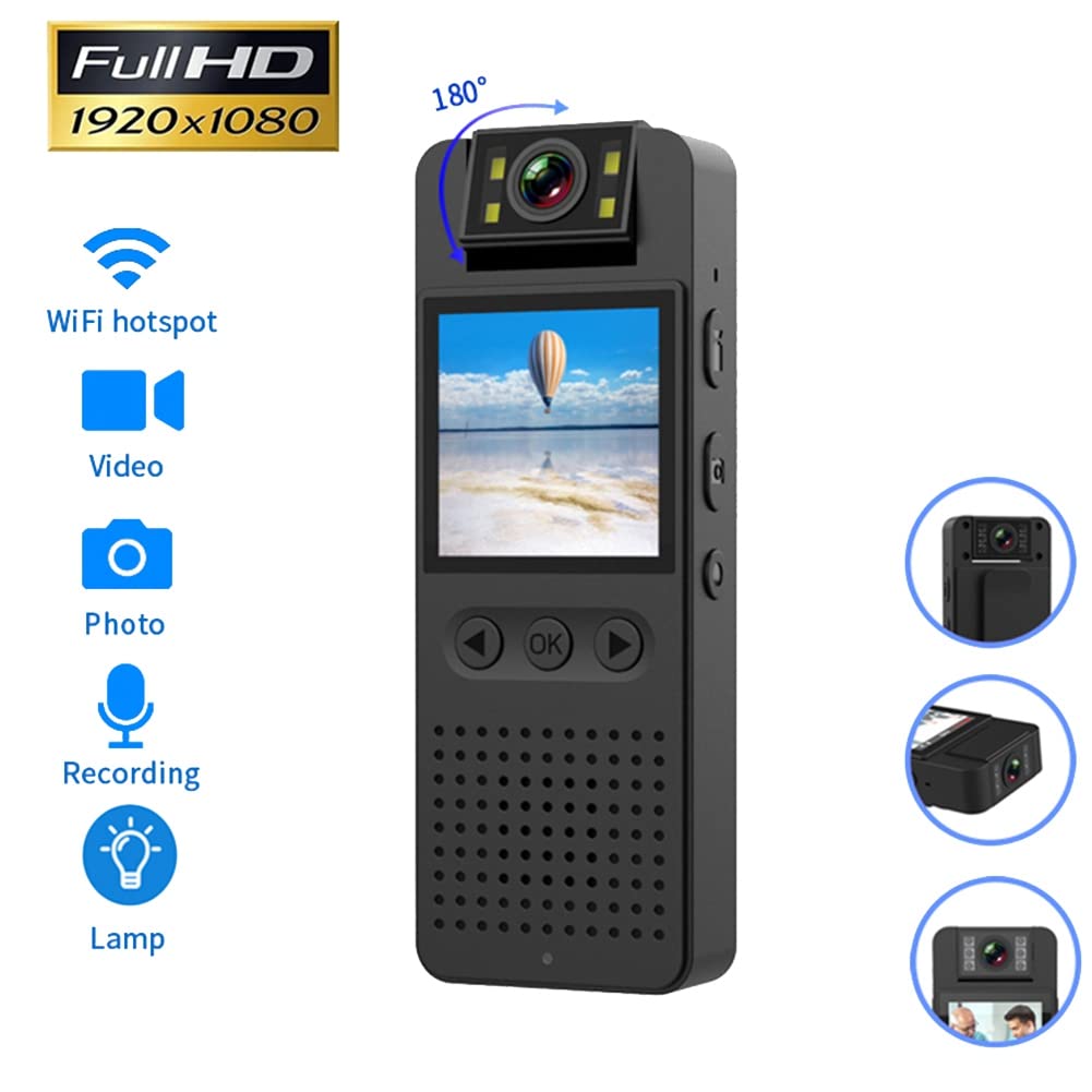 HOMEDEK 1080P HD Infrared Night Vision WiFi Camera with LED Screen - Body Cam, Police Camera, Bike Cam, DV Camcorder for Home Security, Outdoor Surveillance & Action Recording