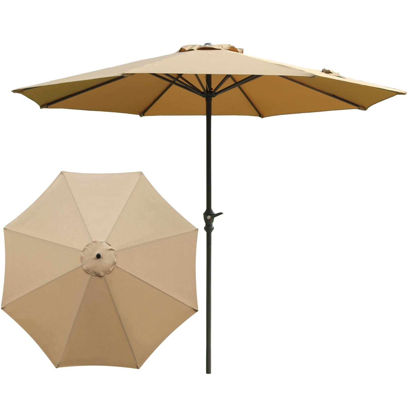 9ft/10ft Outdoor Patio Umbrella with Crank - Sun Protection Garden & Beach Umbrella for Tables & Chairs - Ventilated Design for Poolside, Backyard & Outdoor Dining Areas
