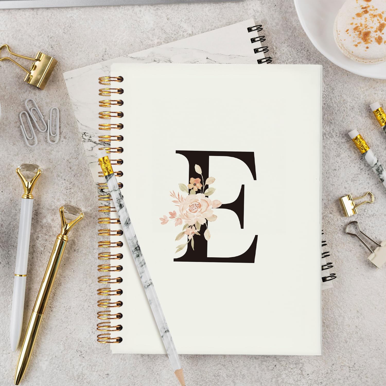 Personalized Monogram Notebook with Initial Letter E - Pink Floral Custom Journal for Women, 5.5x8.3 Inch - Perfect Gift for Birthdays, Graduation & Daily Planner