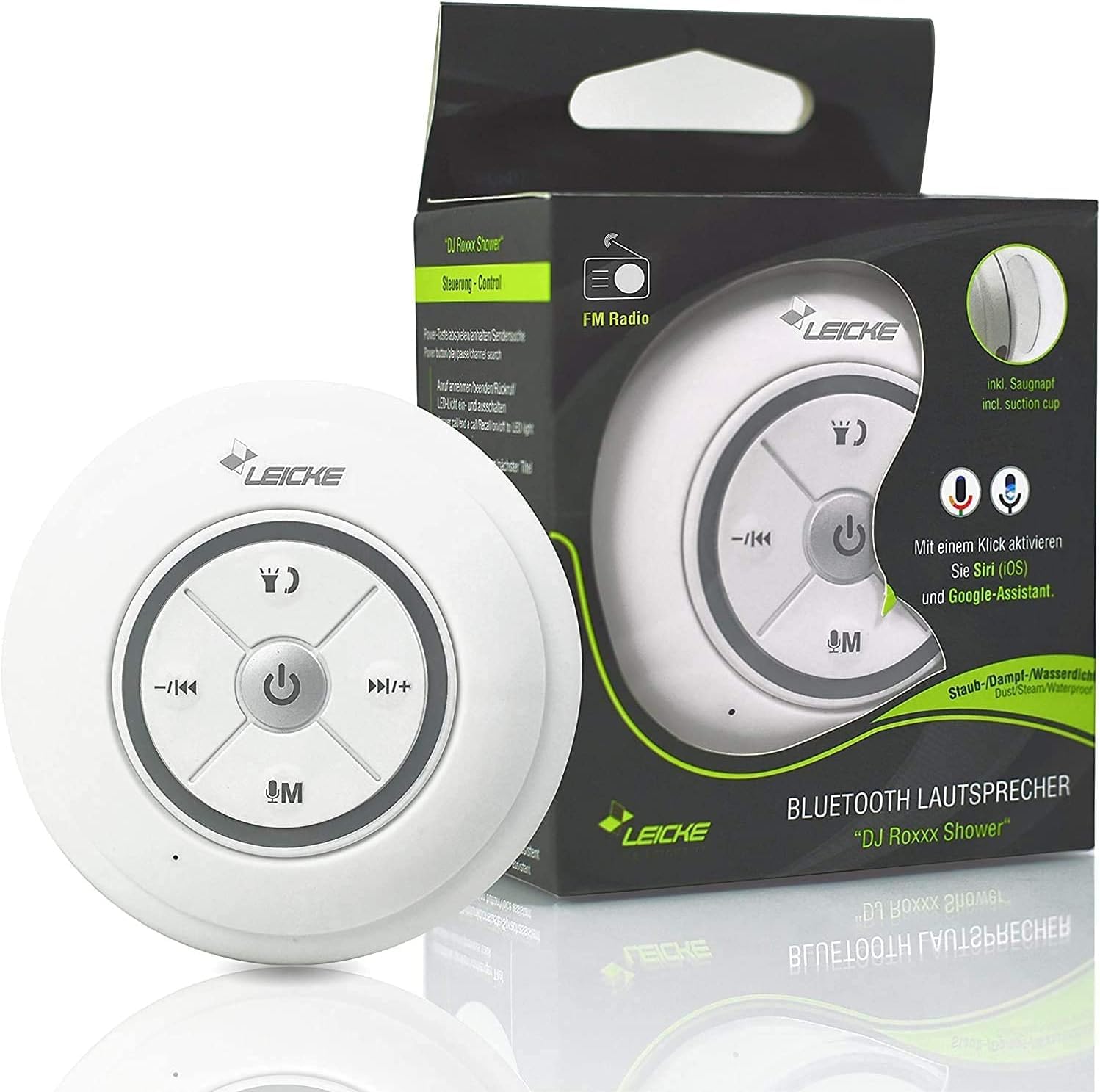 LEICKE Waterproof Bluetooth Shower Speaker with Suction Cup - Wireless Portable Speaker for Bathroom, Beach, Pool & Outdoor Use | IPX7 Dustproof Steamproof Shower Speaker for Music Lovers