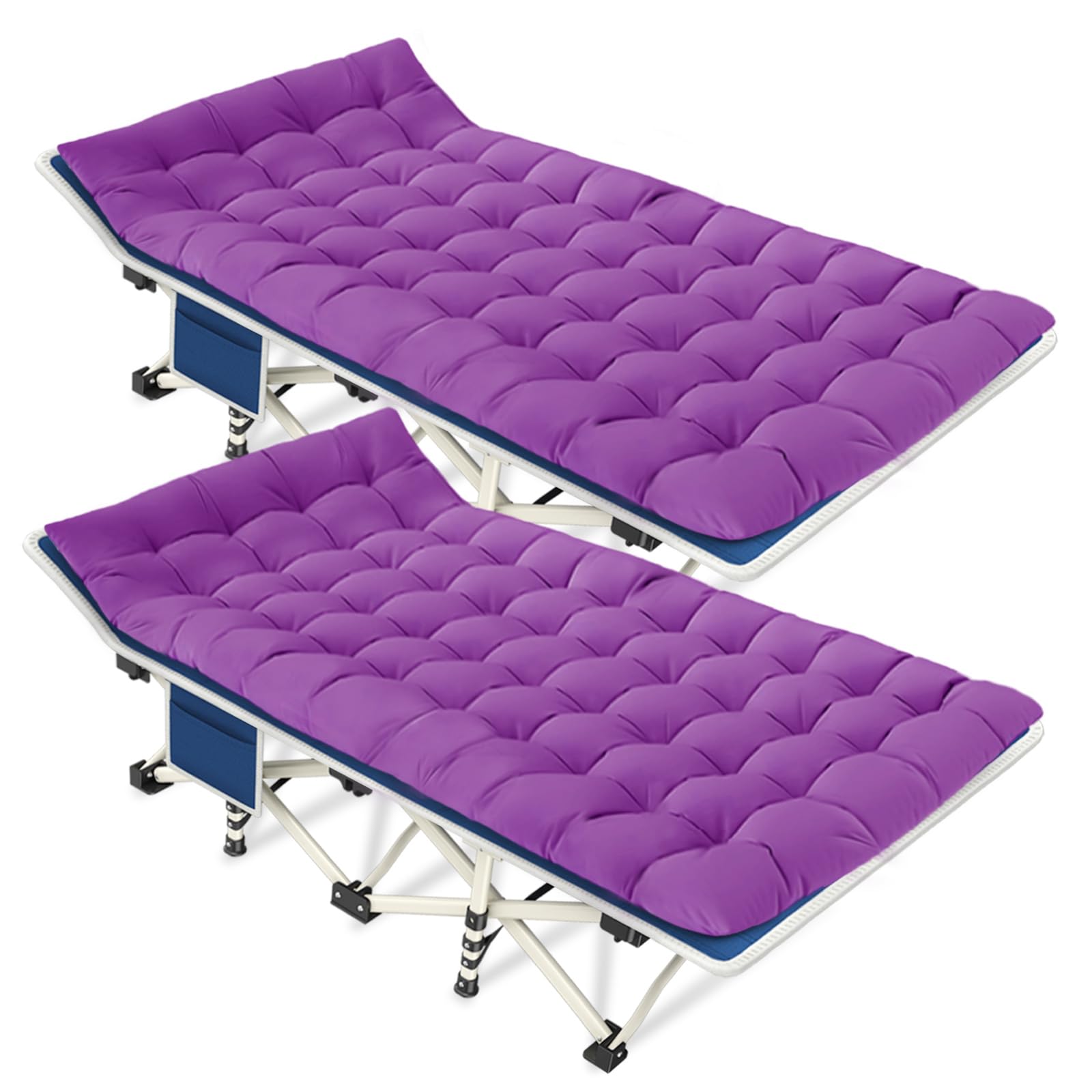 2 Pack Heavy Duty Camping Cots for Adults with Comfortable Mattress Pads - Portable Folding Sleeping Beds with Carry Bag - Perfect for Outdoor Camping, Backpacking, and Beach Vacations (2 Person)