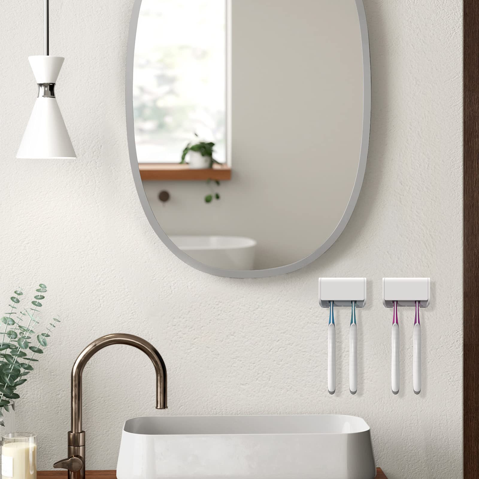 2 Pack Wall Mounted Toothbrush Holder with Cover - Self Adhesive Bathroom Organizer for Medicine Cabinet, Shower, RV & Camper - Space Saving 2 Slot Toothbrush Storage Rack (Perfect for Small Bathrooms, Travel & Compact Living Spaces)
