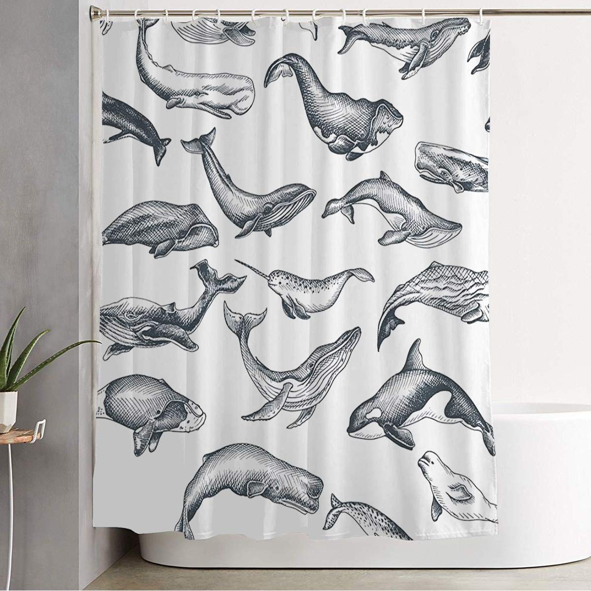 Blue Whale Wildlife Shower Curtain - Waterproof Polyester Fabric with Hooks (72x78 inches) - Underwater Ocean Theme Bathroom Decor for Coastal, Nautical & Kids' Rooms