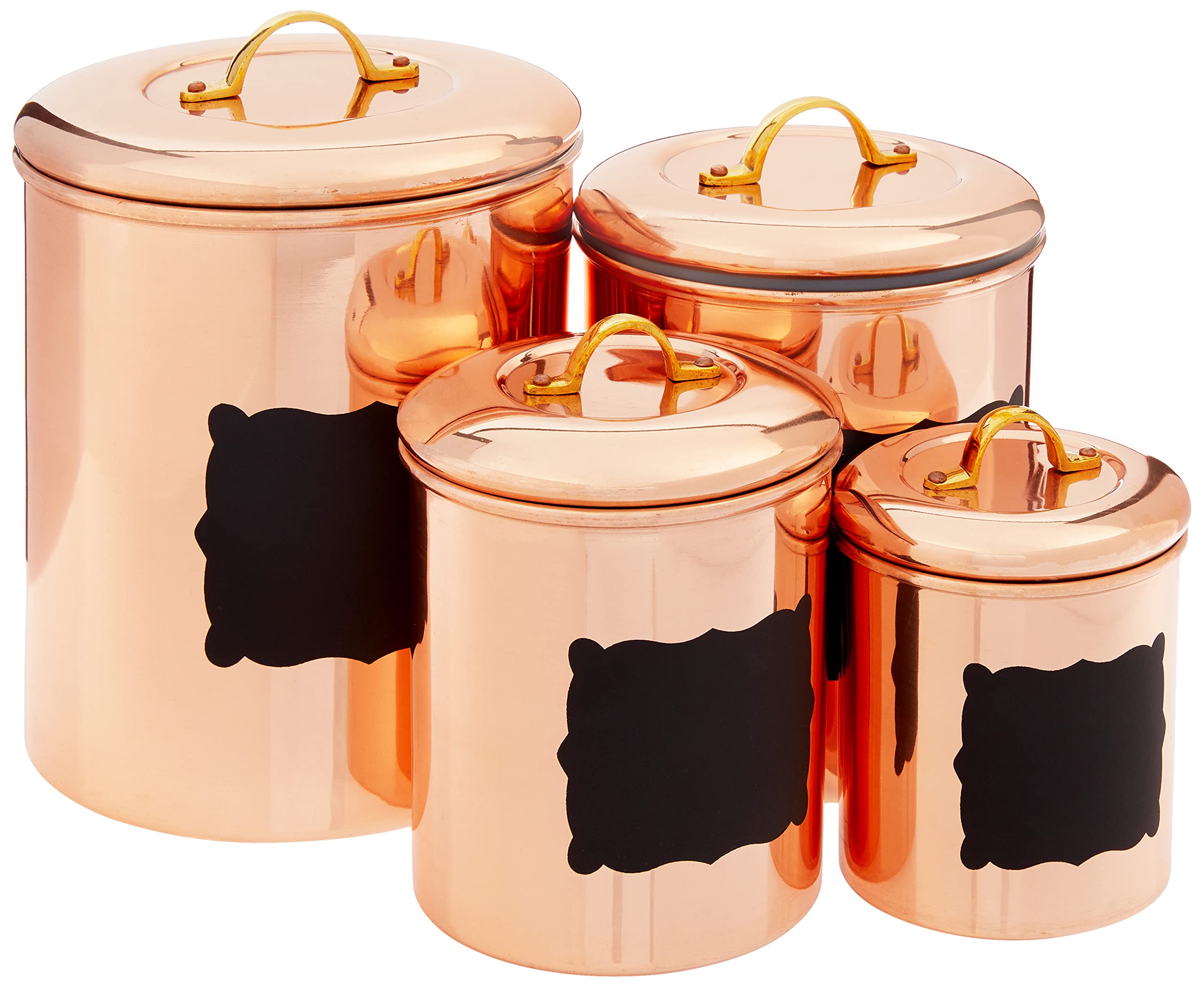 Old Dutch 4-Piece Chalkboard Canister Set - 4 Quart Copper Kitchen Storage Containers for Flour, Sugar, Coffee & Tea - Perfect for Pantry Organization & Farmhouse Decor