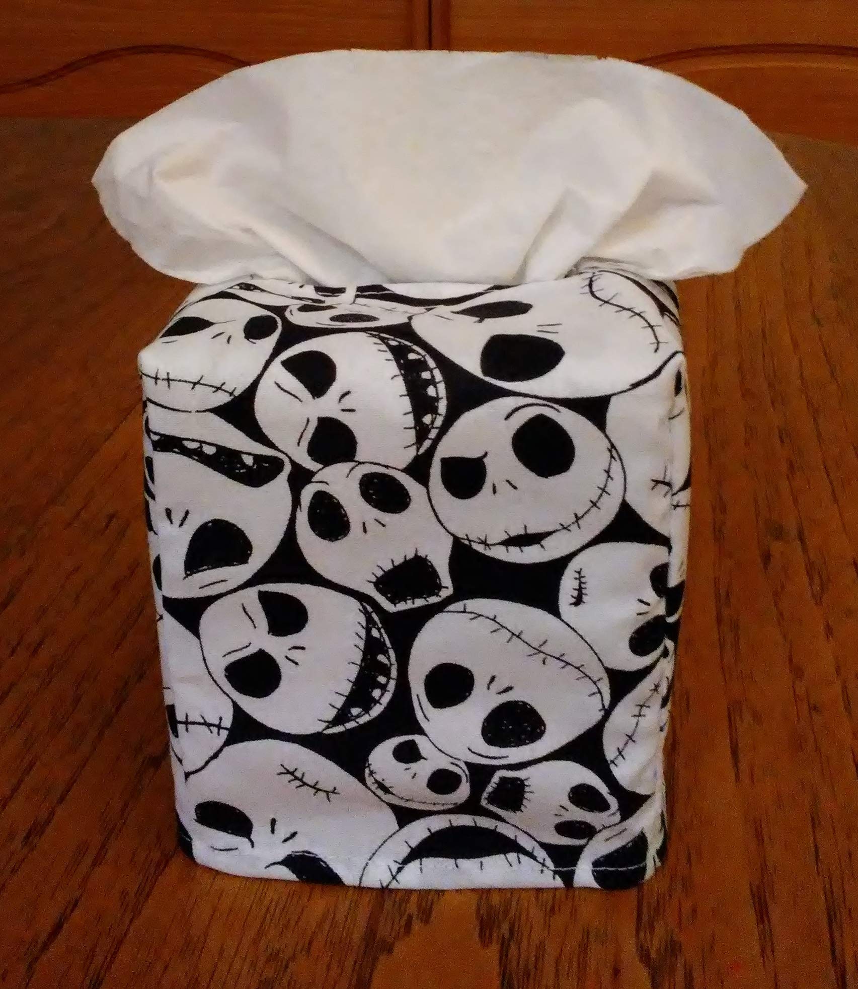 Scary Halloween Faces Black Fabric Tissue Box Cover - Handmade Square Decorative Holder for Home, Office & Party Decor | Perfect for Halloween, Fall & Spooky Themed Events