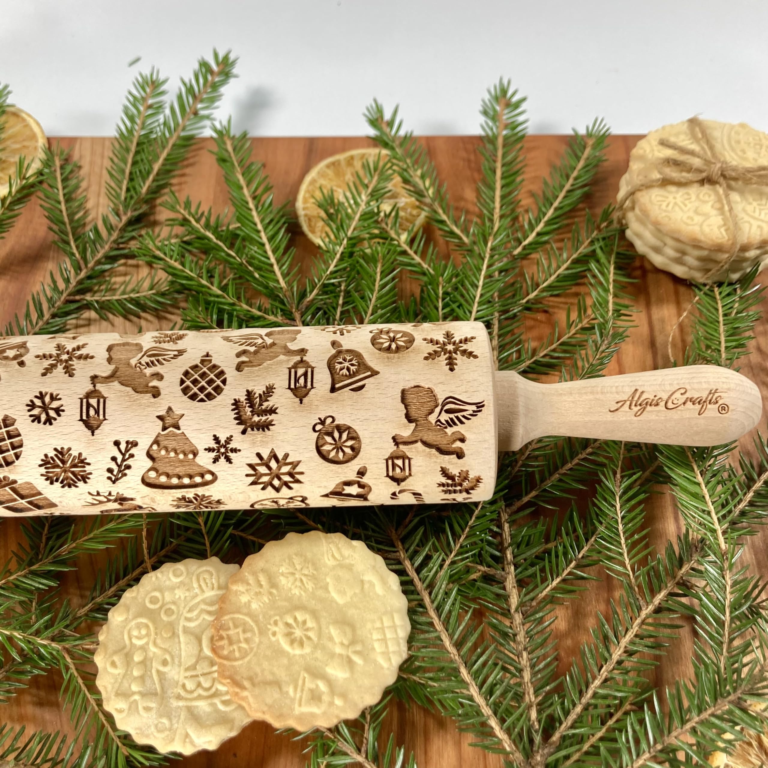 Christmas Embossing Dough Roller - Snowman Star Snowflake Rolling Pin for Gingerbread Cookies | Holiday Baking & Winter Cooking Gift Idea for Bakers