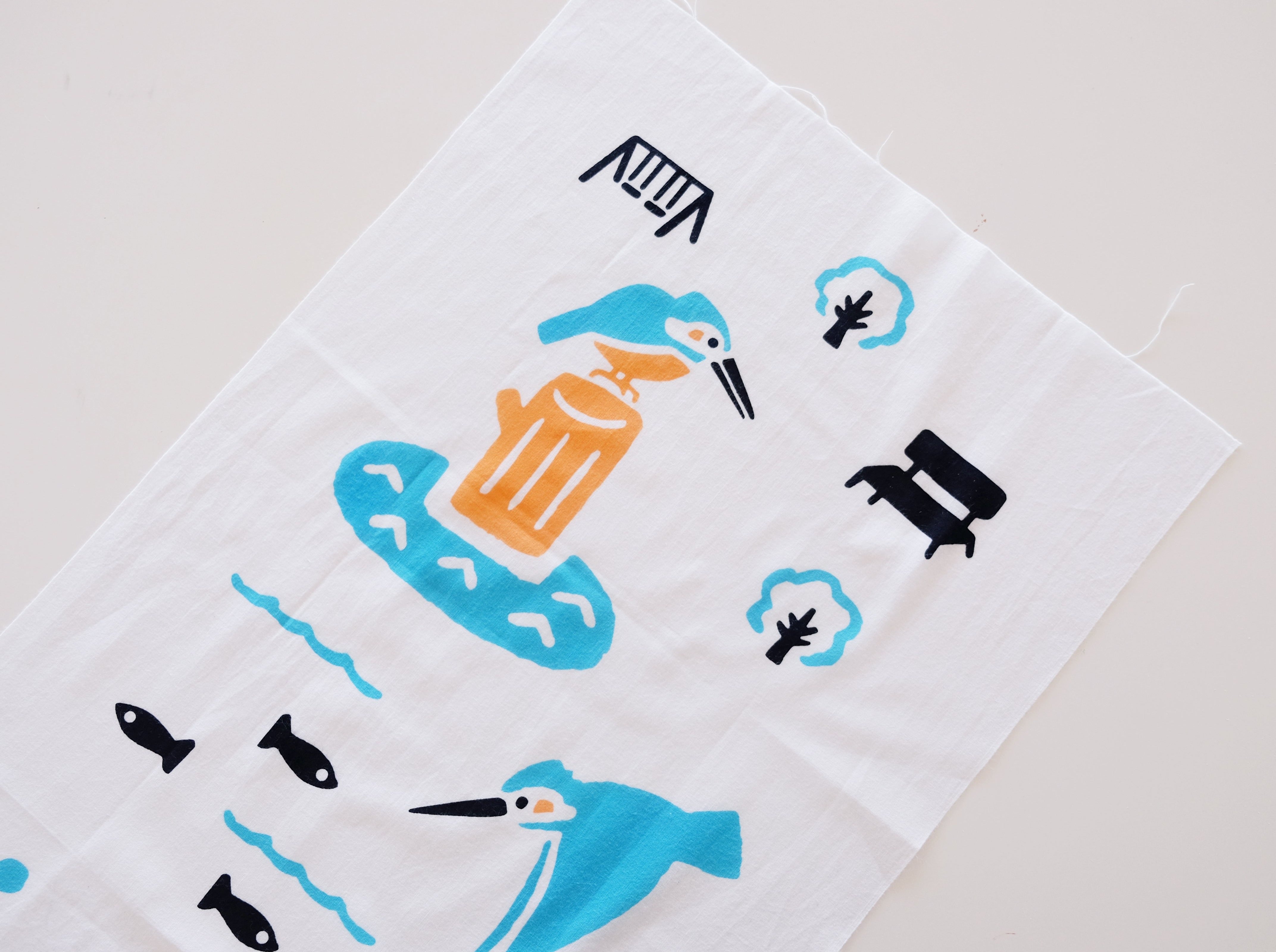 WBSJ Kingfisher Tenugui Cloth - Japanese Traditional Cotton Hand Towel for Kitchen, Bath & Home Decor | Perfect for Gift, Wrapping & DIY Crafts