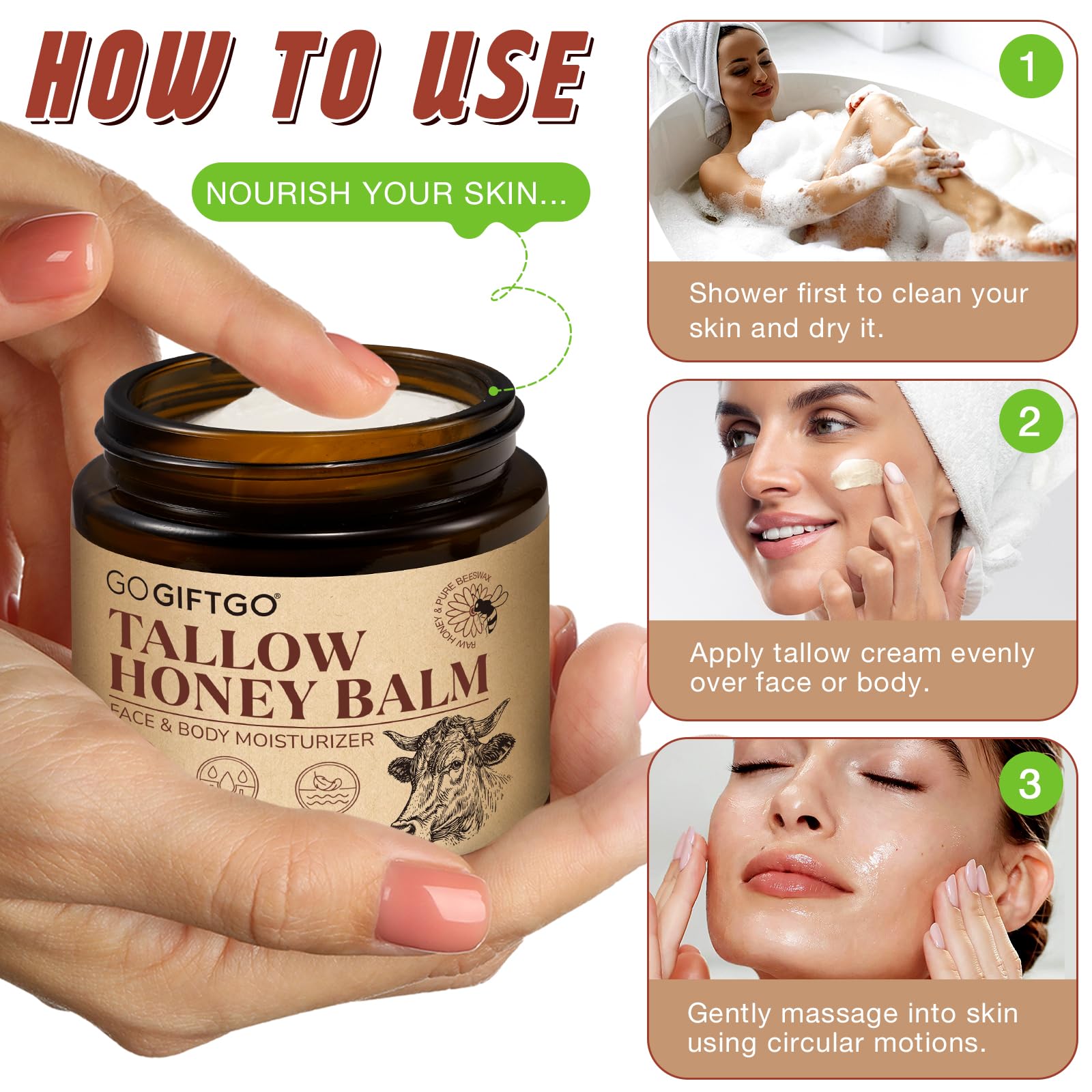 Grass Fed Beef Tallow Balm - Natural Skin Moisturizer for Face & Body Care