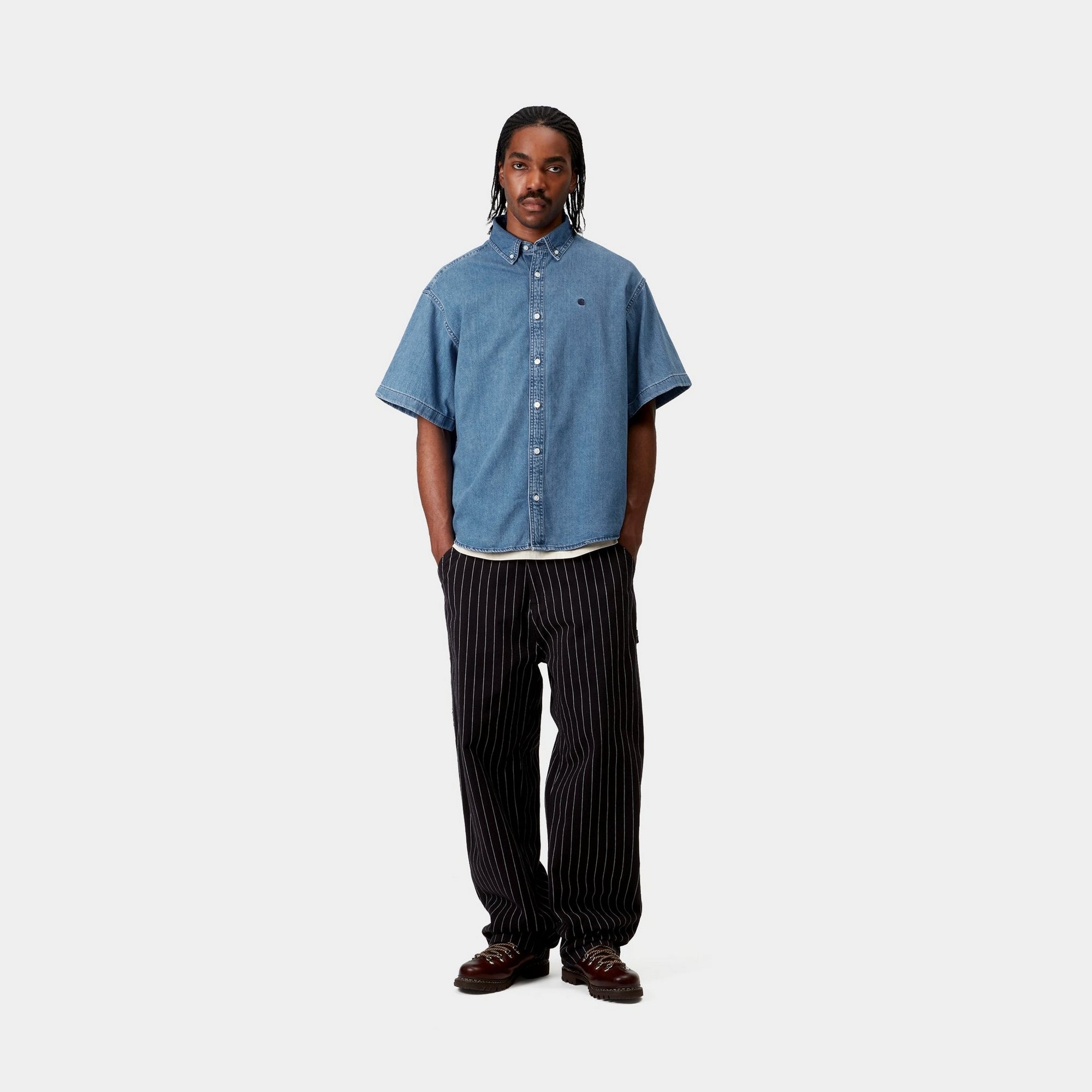 Lucas Men's Casual Short Sleeve Shirt - Stone Washed Blue Cotton Shirt for Summer | Perfect for Outdoor Activities, Beach Wear & Everyday Fashion
