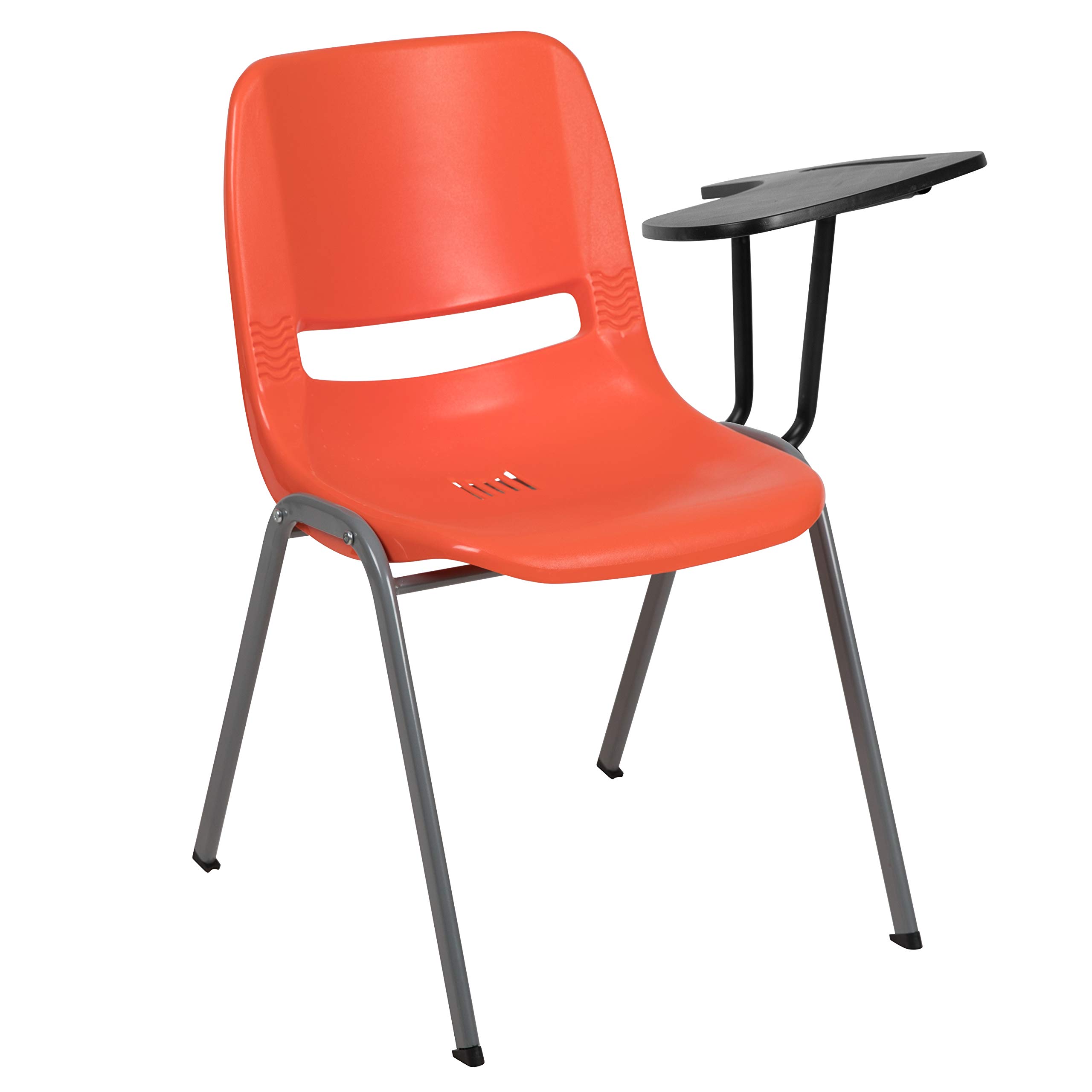 Ergonomic Orange Shell Chair with Left-Handed Flip-Up Tablet Arm - Adjustable Office Desk Chair for Home & Work - Perfect for Remote Work, Gaming & Study