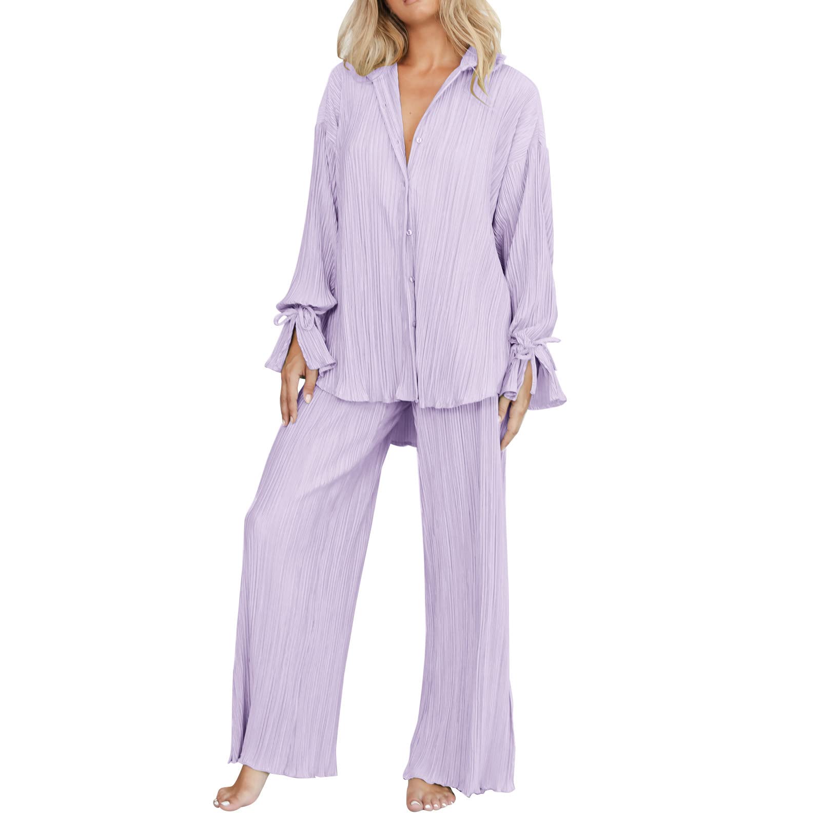 Women's 2-Piece Linen Shorts Set - Casual Summer Outfit for Plus Size | Sexy Purple Tracksuit for Birthday & Beach Wear | Comfortable Lounge & Vacation Outfits