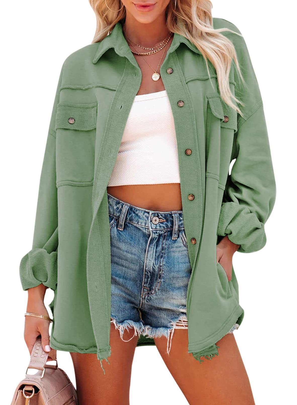 Stylish Women's Casual Long Sleeve Shacket Jacket with Pockets - Perfect for Fall Layering & Outdoor Activities