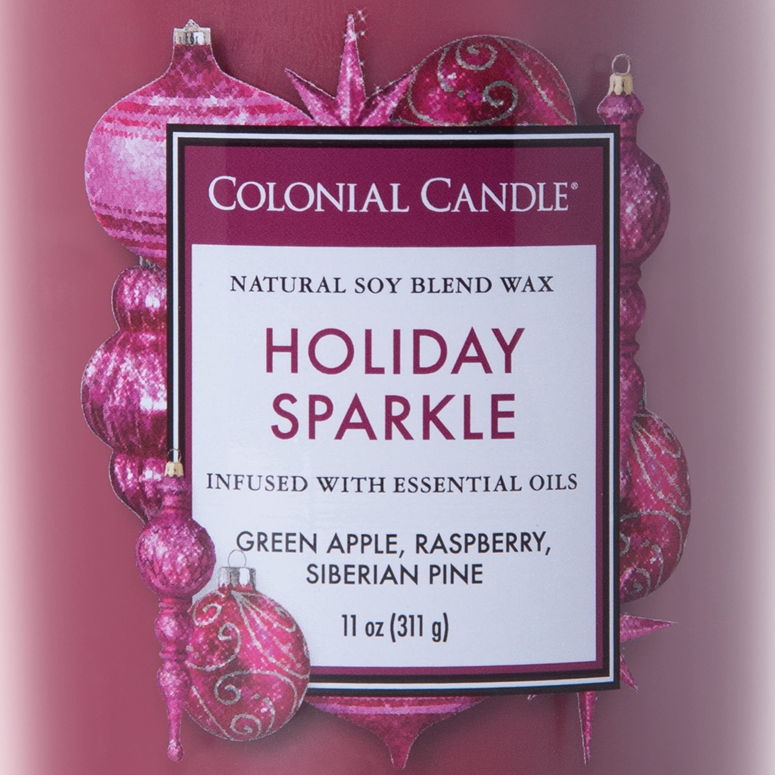 Colonial Candle Holiday Sparkle Scented Jar Candle - Classic Cylinders Collection, 2-Wick Purple Candle (11 oz, 80-Hour Burn) for Christmas Decor, Home Fragrance & Cozy Winter Evenings