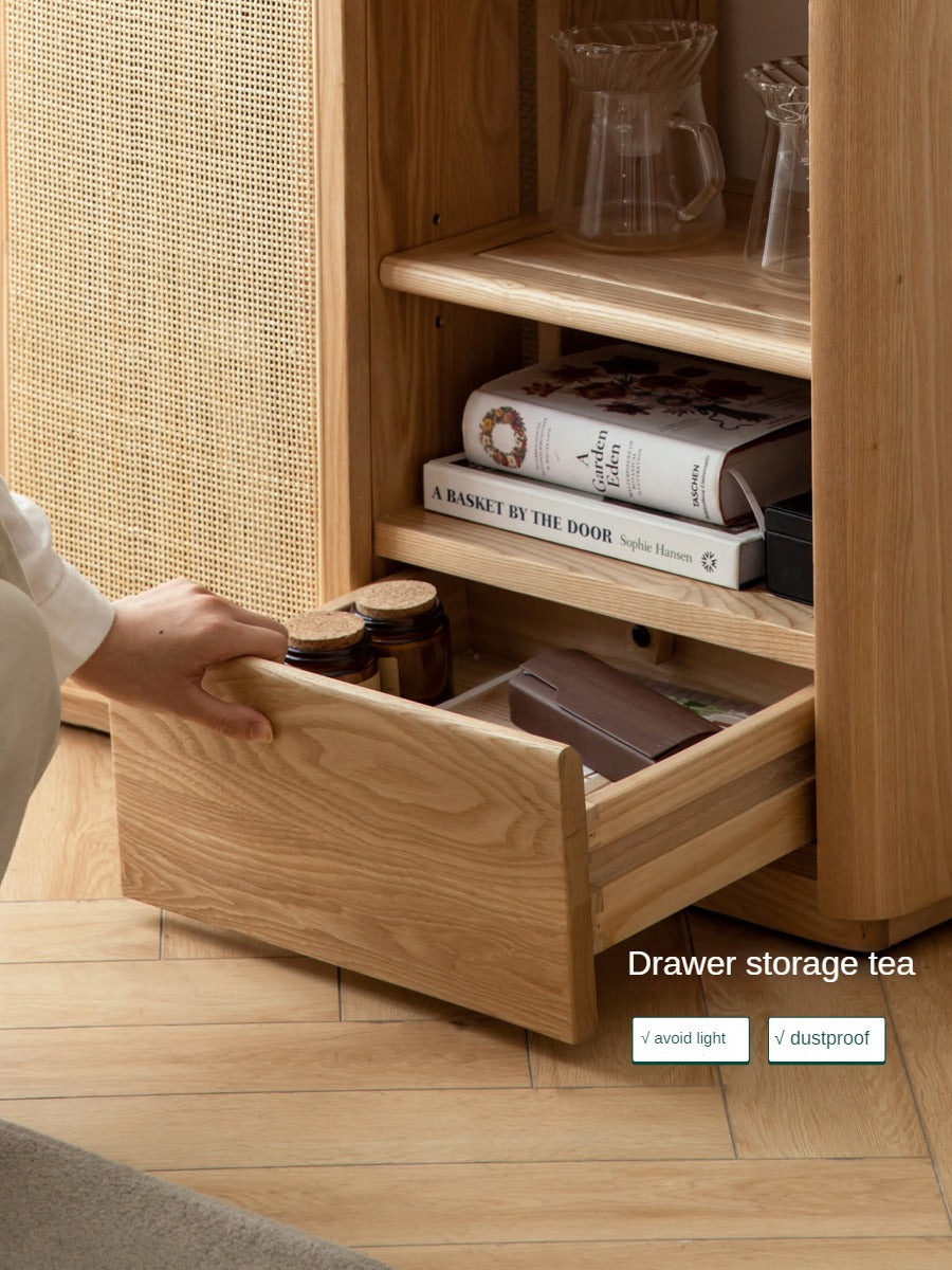Solid Oak and Ash Wood Tea Maker Mobile Side Cabinet - Portable Side Table for Living Room, Bedroom, or Office