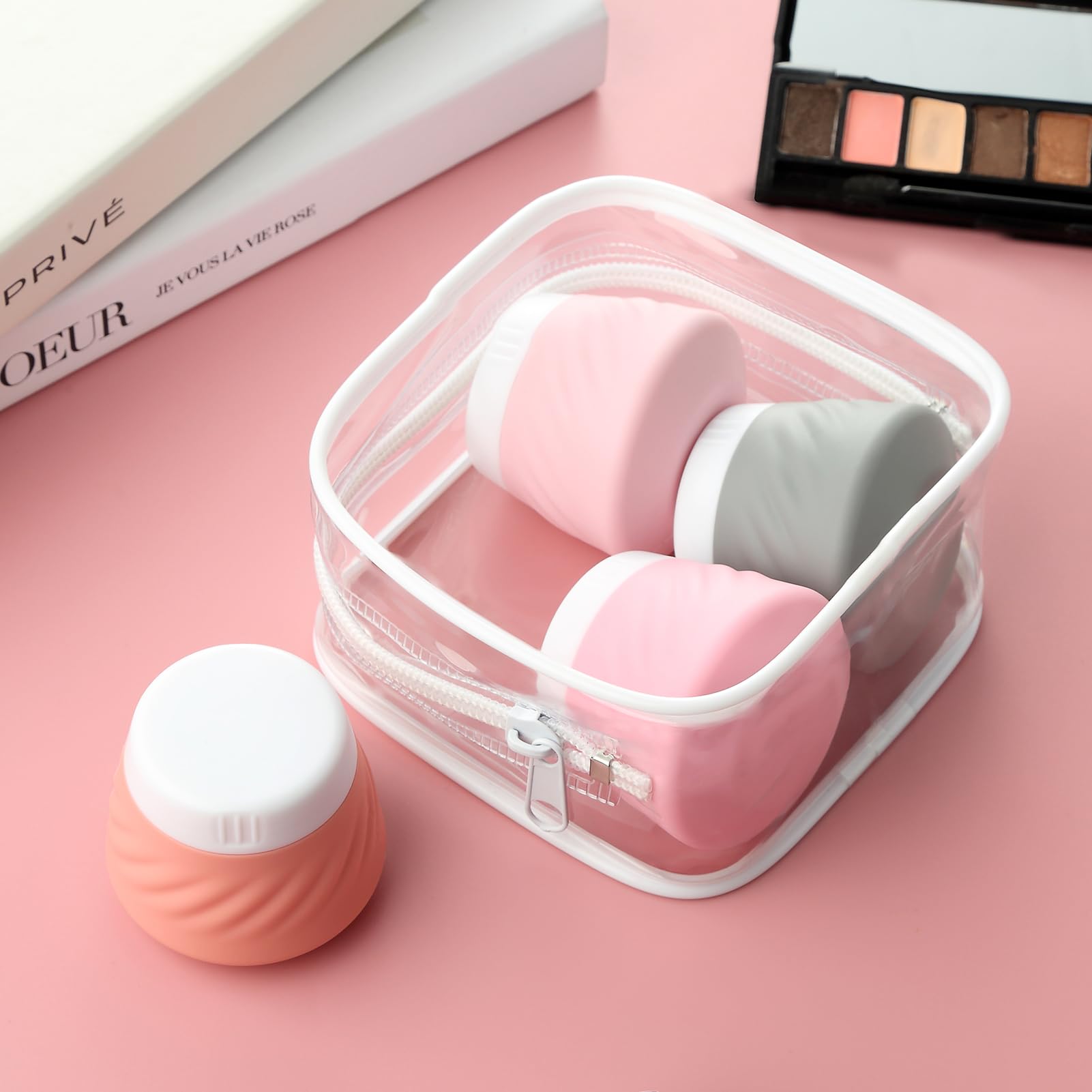 Gemice TSA Approved Silicone Travel Containers for Toiletries - Leak-Proof 4-Pack Travel Size Jars for Cream, Lotion, Skincare & Makeup | Perfect for Airplane Carry-On, Gym Bag & Vacation Essentials