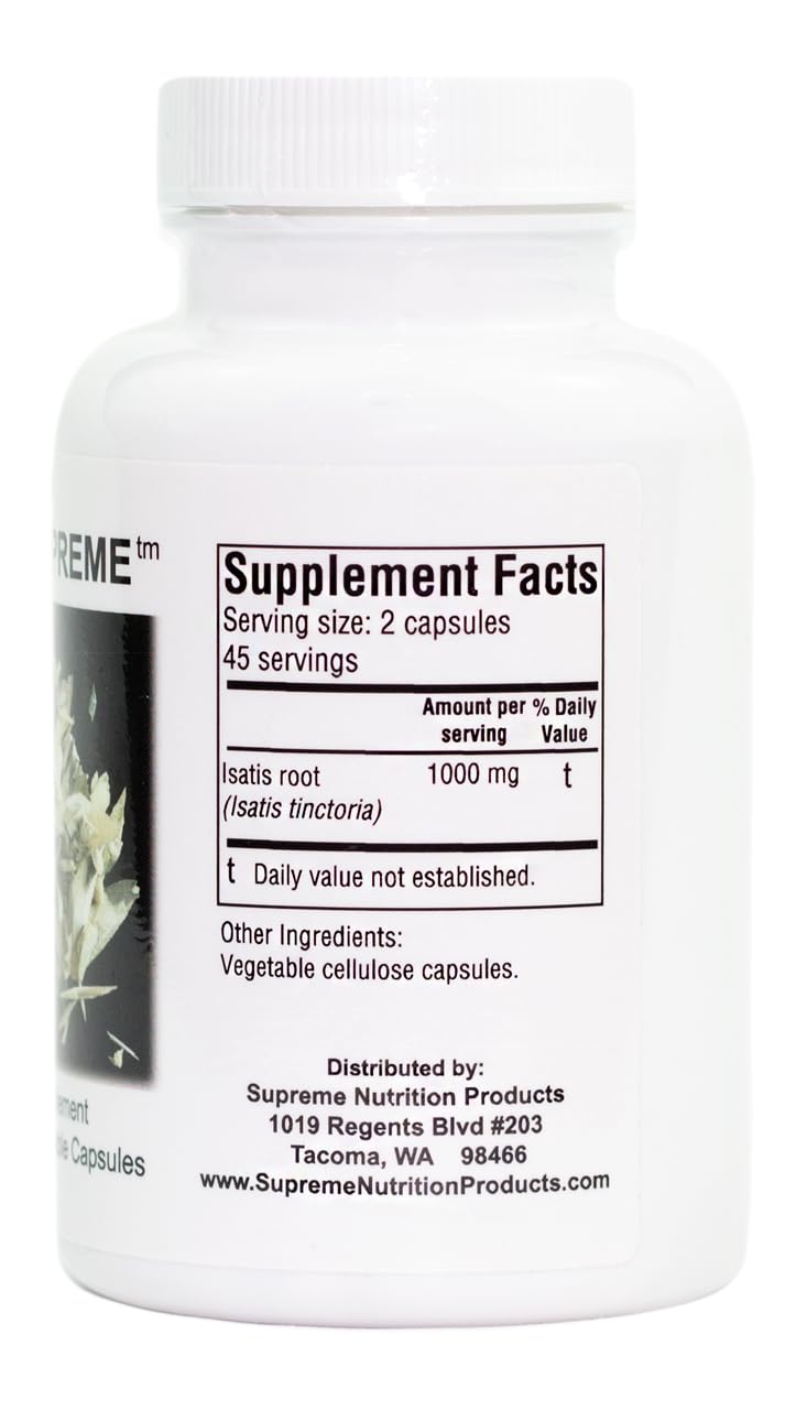 Supreme Nutrition Woad Supreme - 90 Pure Isatis Root Vegetarian Capsules for Immune Support & Detox | Herbal Supplement for Cold Relief & Wellness