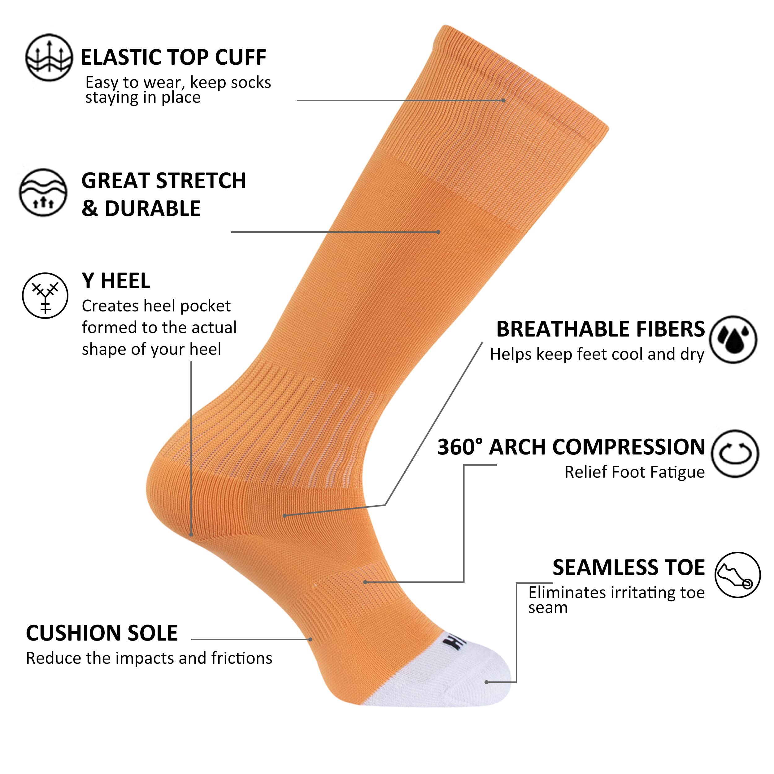 Unisex Youth Knee High Compression Socks for Soccer, Baseball, Softball, Football & Volleyball - Breathable Sports Socks for Athletes & Active Kids - Perfect for Training, Games & Team Sports