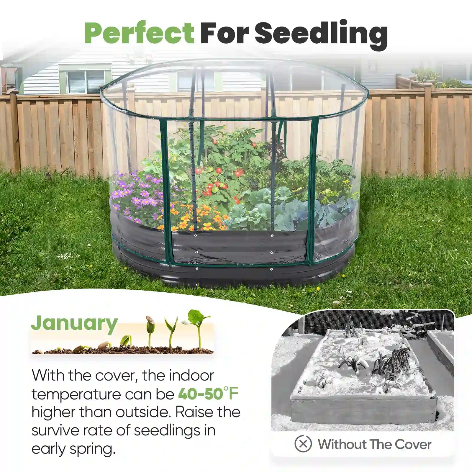 4' x 3' x 1' Galvanized Steel Oval Raised Garden Bed with Cover - Perfect for Vegetables, Flowers & Herbs in Backyard, Patio or Balcony Gardening