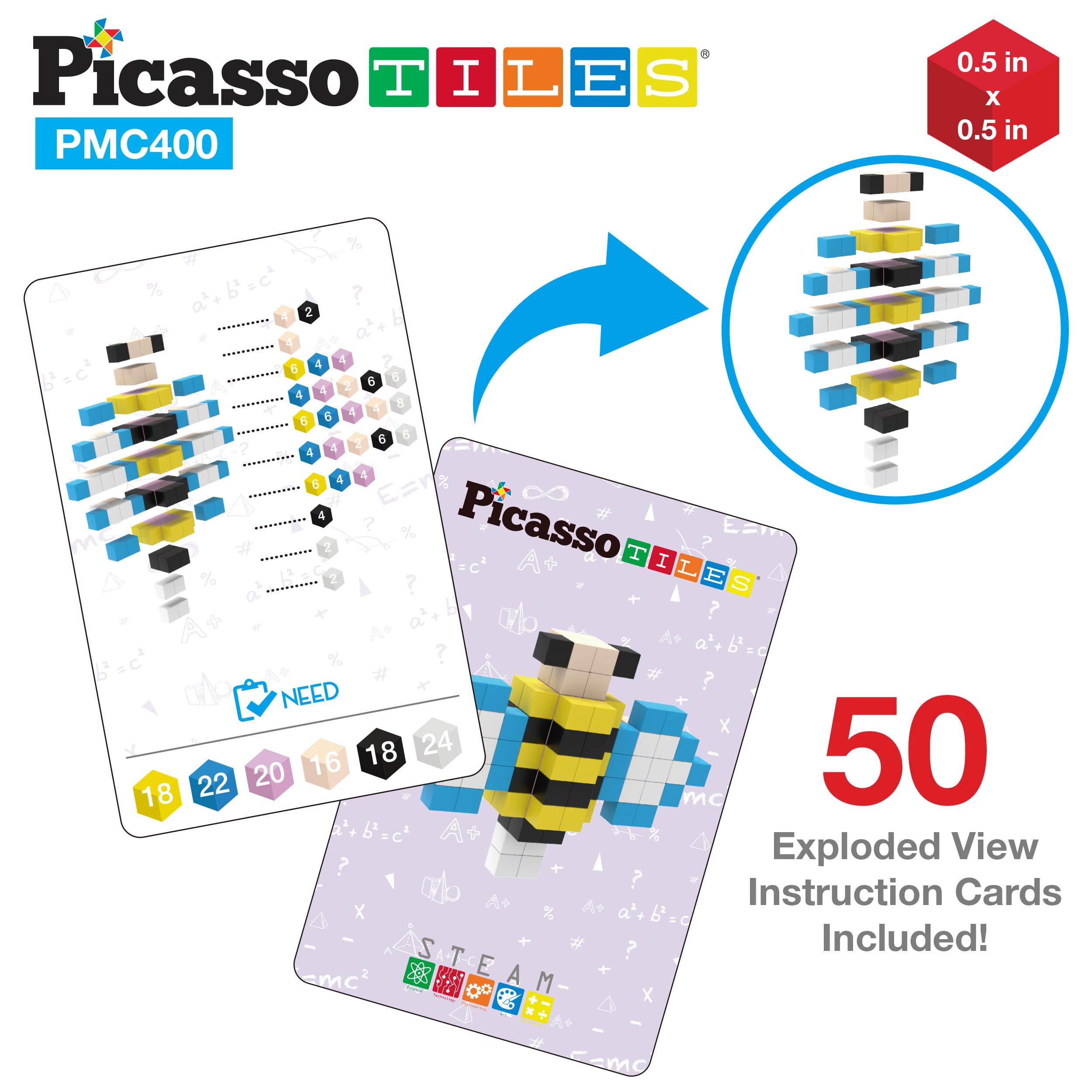 Picasso Cubes 0.5” Magnetic Building Blocks - 400 Piece STEM Educational Toy Set for Kids, Mix & Match Puzzle Cubes with Sensory Play, Creative Stacking Construction Kit (PMC400) - Perfect for Classroom Learning, Birthday Gifts & Family Bonding Activities