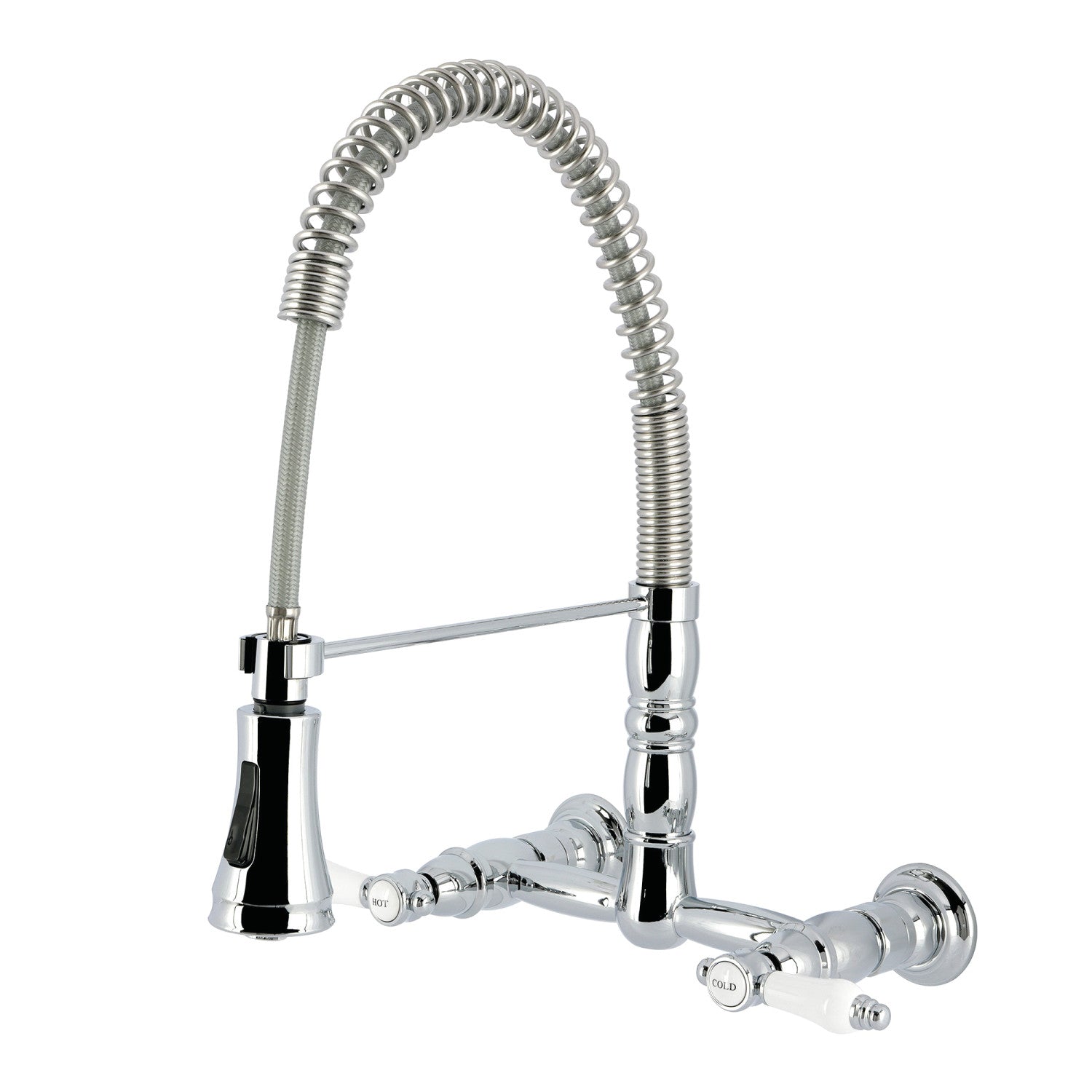 Bel Air GS1241BPL Double Handle 2 Hole Wall Mount Pre Rinse Bridge Kitchen Faucet in Polished Chrome - Perfect for Commercial Kitchens, Restaurants, and Food Prep Areas