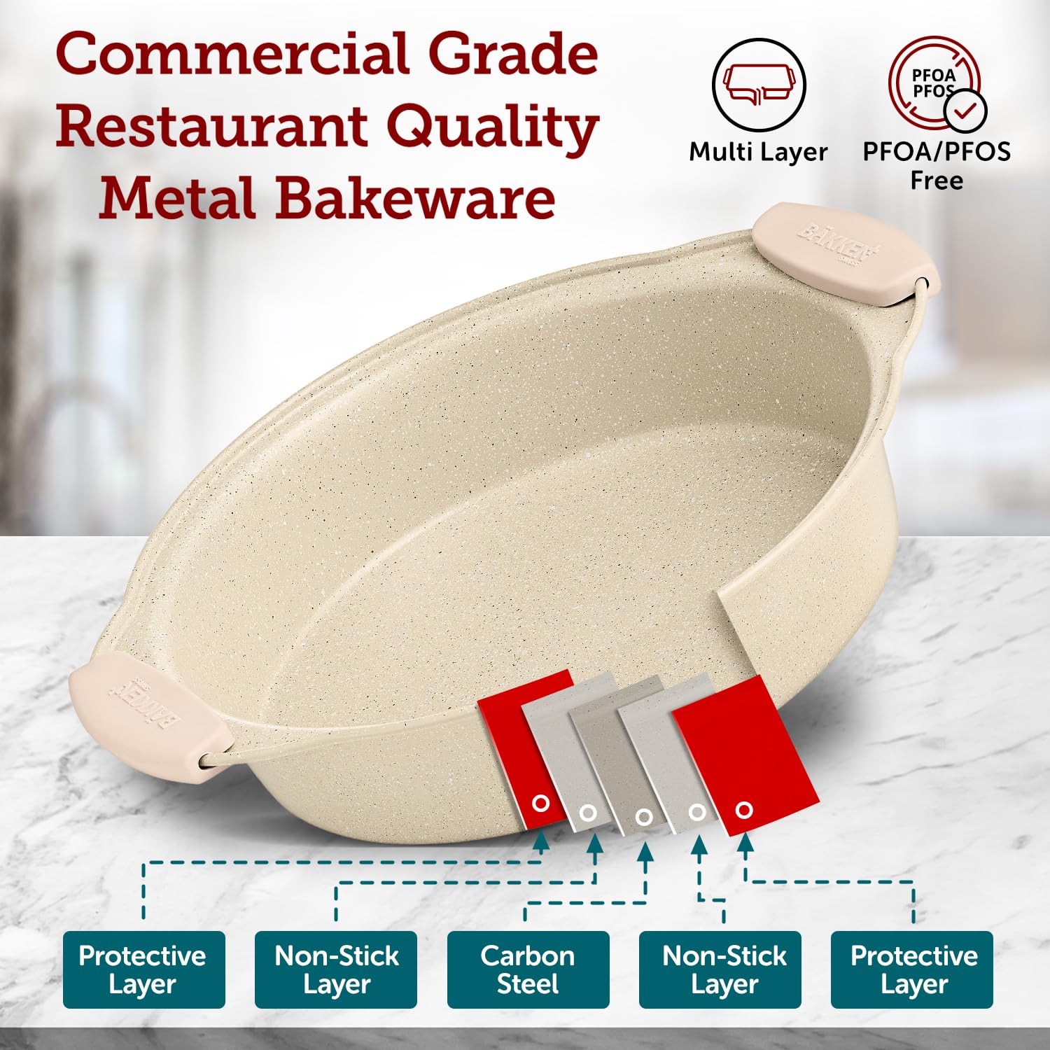 Premium 8-Piece Carbon Steel Baking Set - Nonstick White Marble Coating with Heat-Resistant Silicone Handles - Professional Grade Bakeware for Cakes, Cookies & Bread - Perfect for Home Bakers & Professional Kitchens