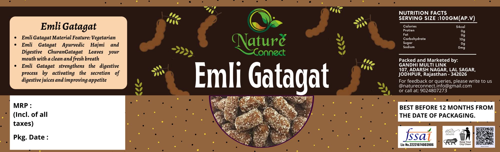 Nature Connect Imli Gatagat Candy 250g | Sweet & Sour Tamarind Candy | Khatta Meetha Chulbuli Imli | Twisted Tamarind Treat | Perfect for Snacking, Gifts & Indian Dessert Toppings [Jar Pack]