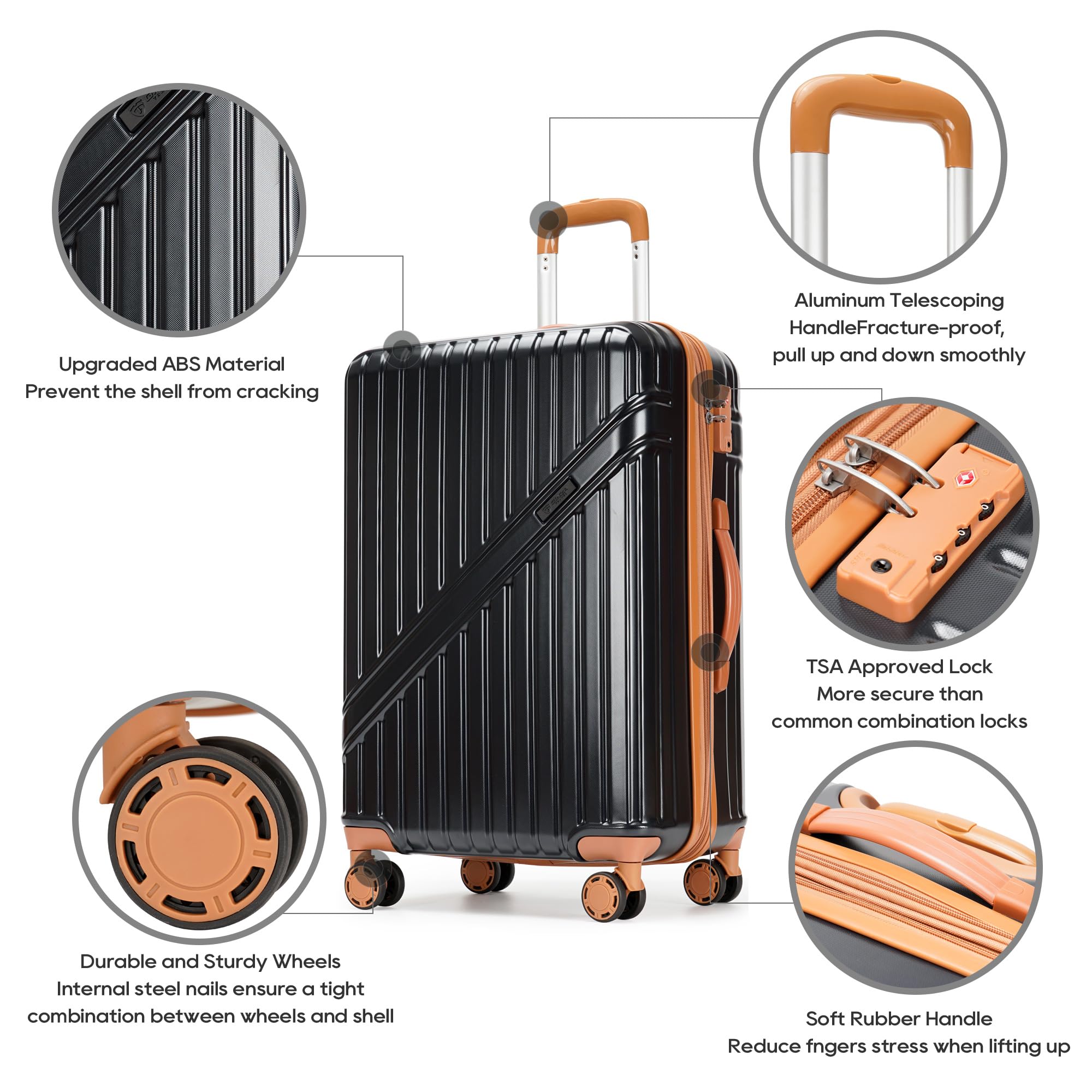GinzaTravel 3-Piece Expandable Hardside Luggage Set with Wheels & TSA Lock - Durable PC+ABS Suitcases for International Travel, Business Trips & Family Vacations