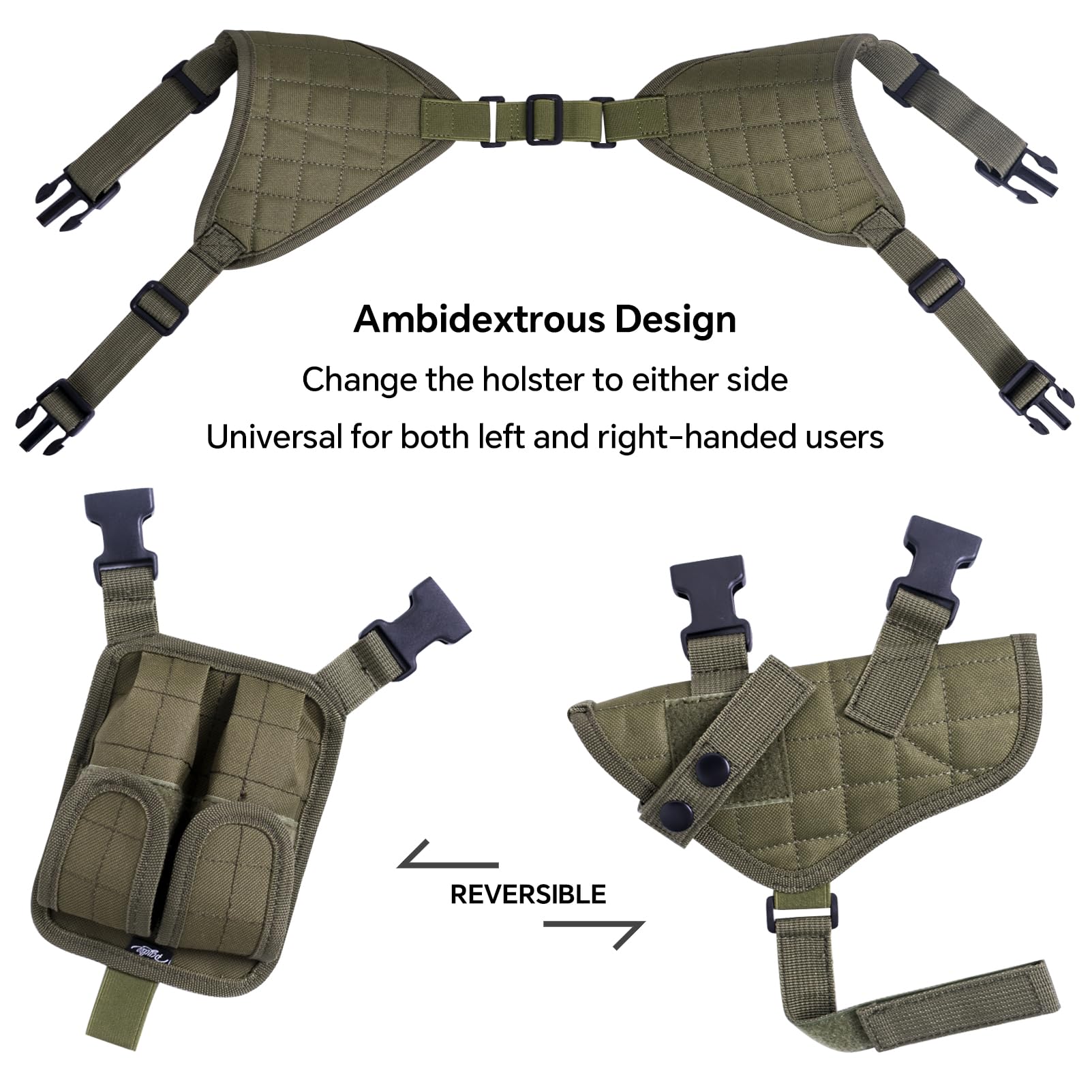 Adjustable Vertical Shoulder Holster for Pistols with Double Magazine Pouch - Universal Concealed Carry Holster Fits Compact to Large Handguns - Perfect for Law Enforcement, Security & Outdoor Activities