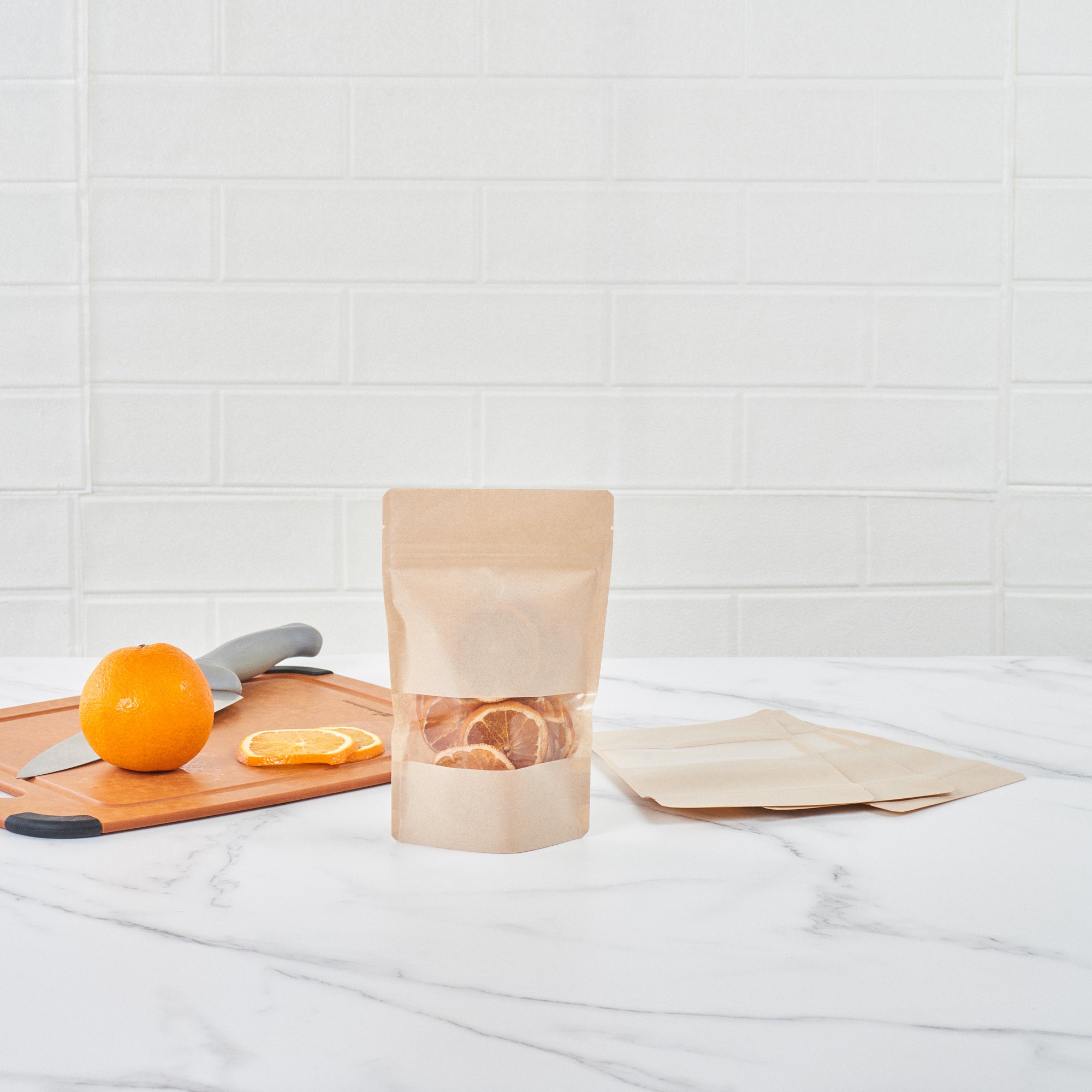 Kraft Plastic Medium Window Bags 8x5x1.75 Inches - Heat Sealable Food Storage Bags (100 Count) - Perfect for Bakery, Candy, Cookies & Small Business Packaging