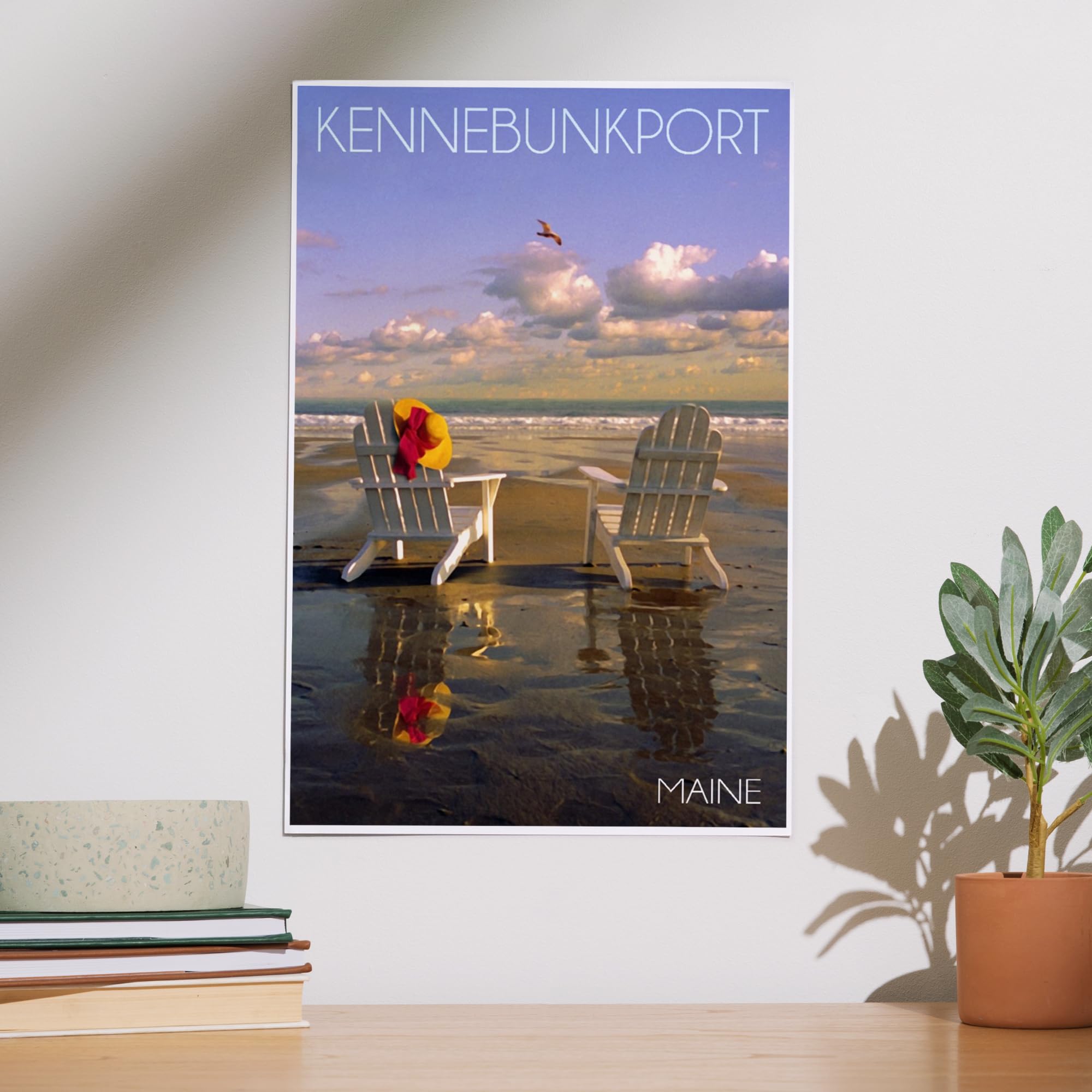 Lantern Press 12x18 Inch Kennebunkport Maine Coastal Art Print - Adirondack Chairs Beach Wall Decor for Living Room, Bedroom & Office