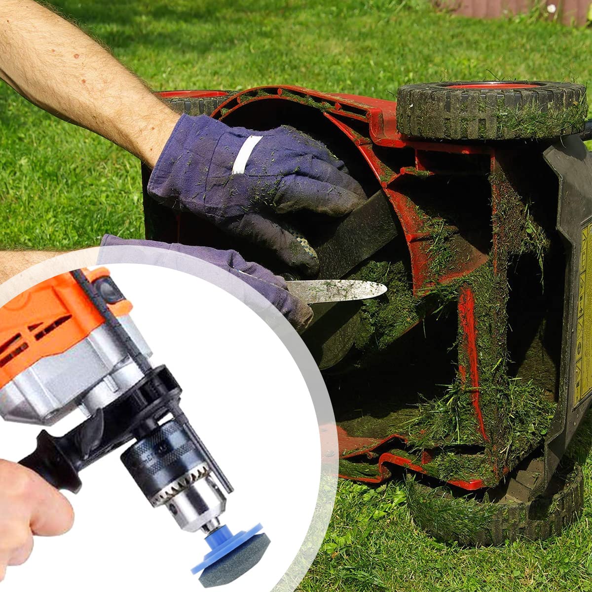 Reusable Lawn Mower Blade Sharpener - Durable Grinder Wheel Stone with Blade Balancer | Drill Attachment for Most Power Tools | Perfect for DIY Lawn Care & Garden Maintenance