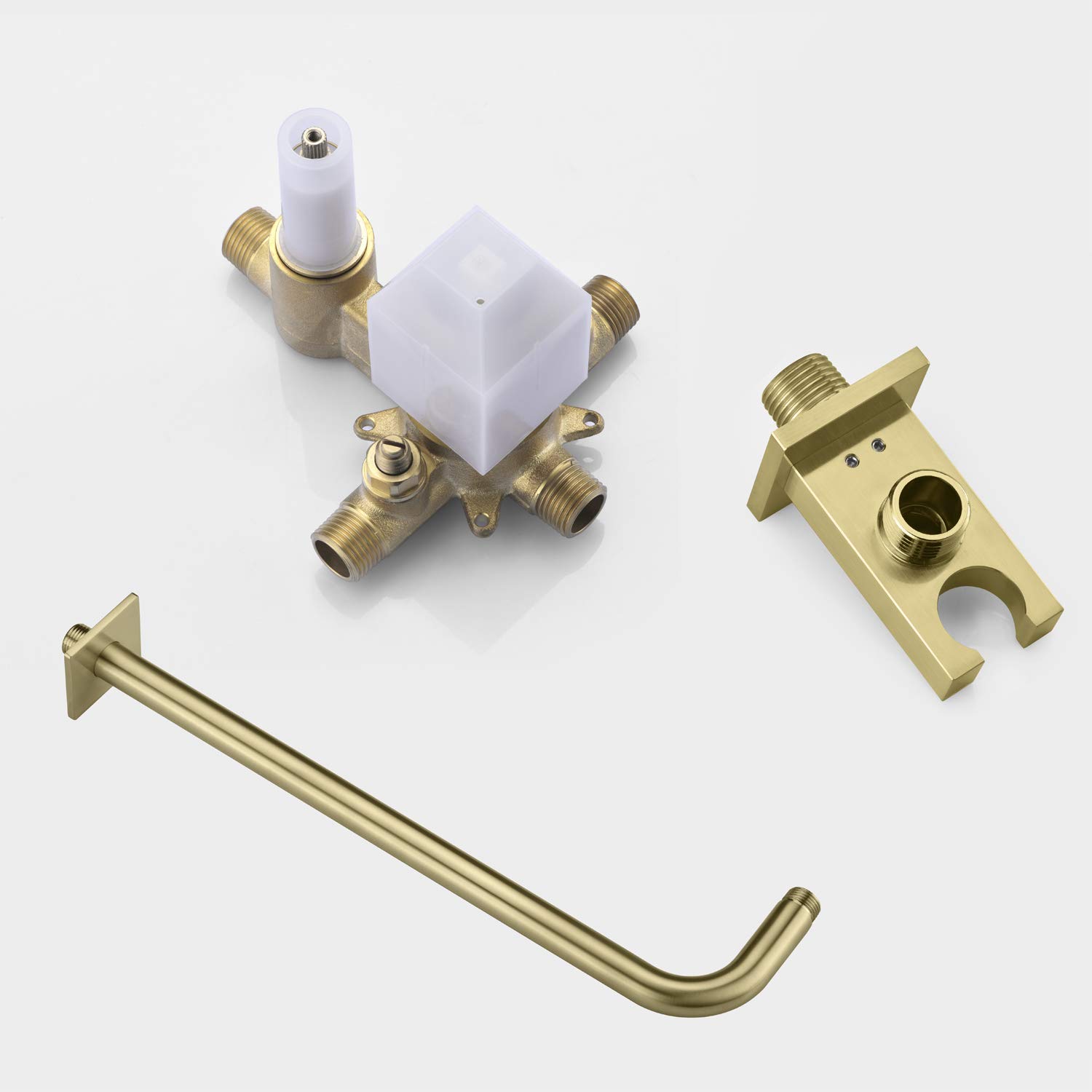 Premium Brushed Gold Shower System - 8 Inch Square Rainfall Shower Head with Handheld Sprayer | Pressure Balance Valve & Rough-In Included | Perfect for Modern Bathroom Renovations & Spa-Like Shower Experience