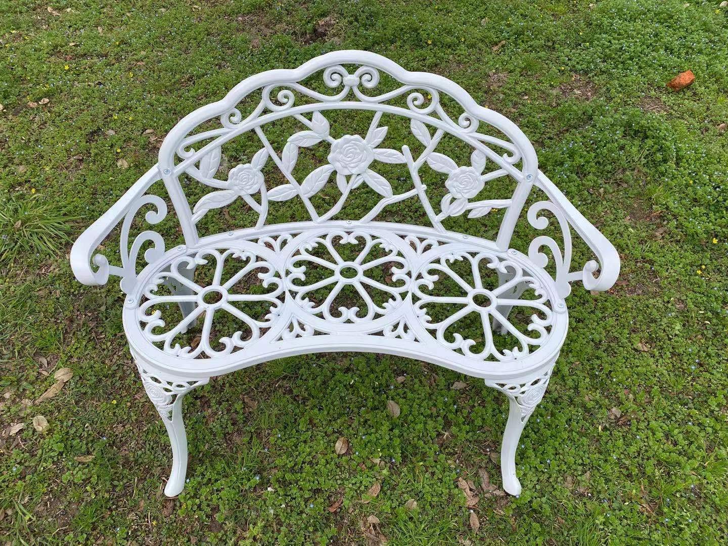 White C/G Patio Balcony Bench - Double Seat Cast Aluminum Outdoor Garden Bench for Park, Yard & Patio - Rust-Resistant Durable Furniture for Relaxing Outdoors