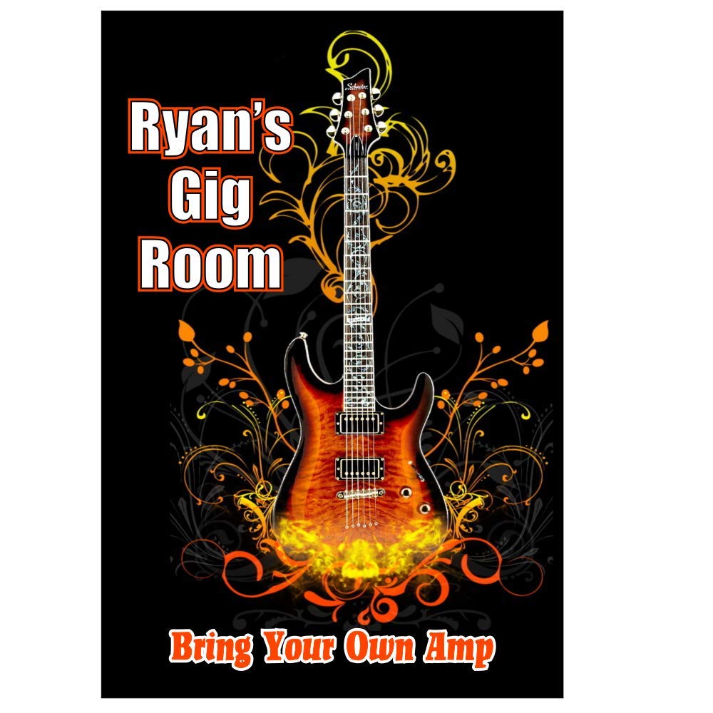 Custom Electric Guitar Room Sign - Personalized 8x12 Inch Wooden Wall Decor for Music Lovers & Guitarists - Perfect for Bedroom, Studio & Man Cave Decor
