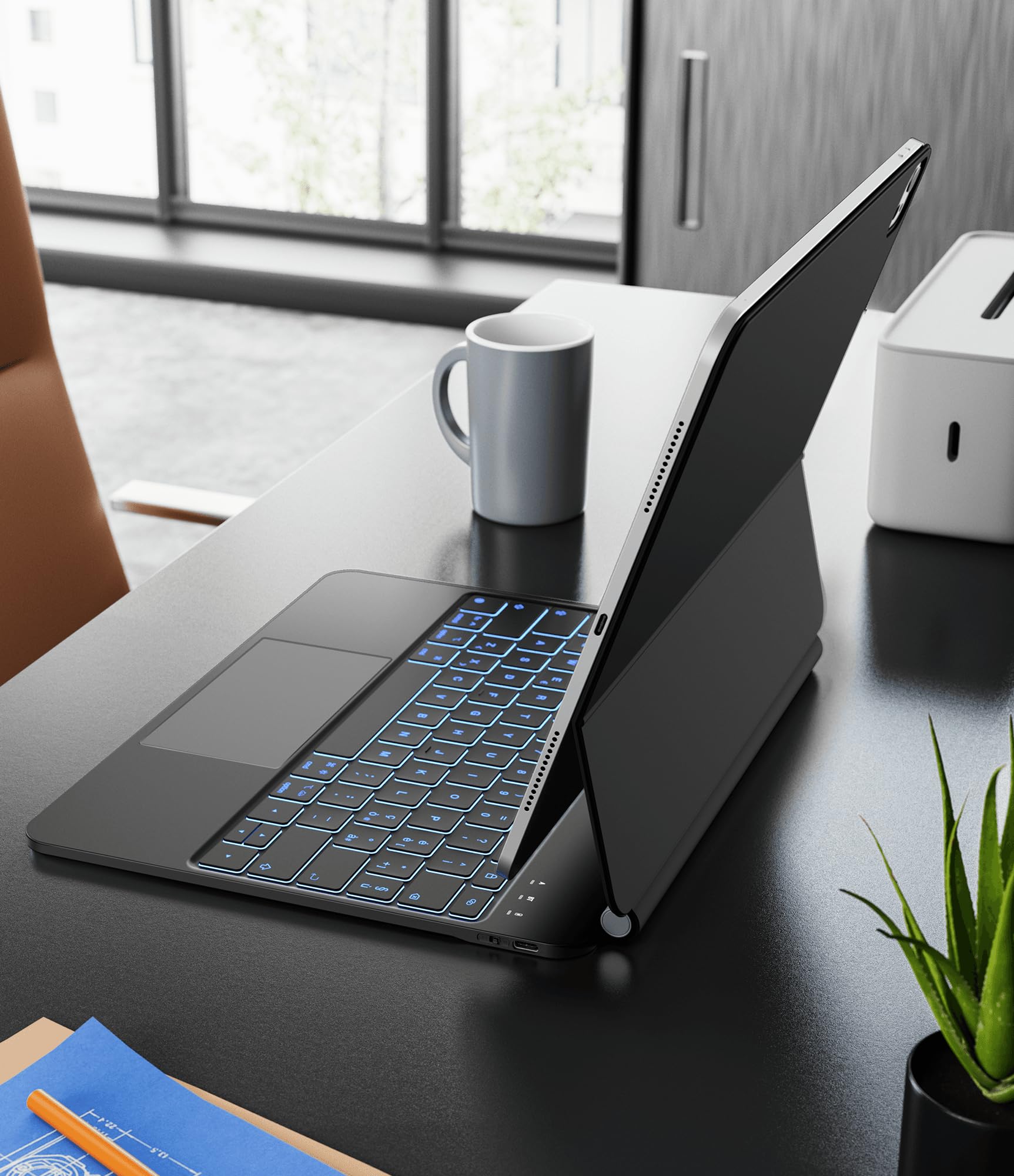 Earto Magnetic Floating Keyboard for iPad Air 13 (M2 2024/M3 2025) & iPad Pro 12.9 (6th/5th/4th/3rd Gen) - Magic Style Keyboard with Touchpad, 7-Color Backlight, Black | Perfect for Office Work, Remote Learning & Creative Projects