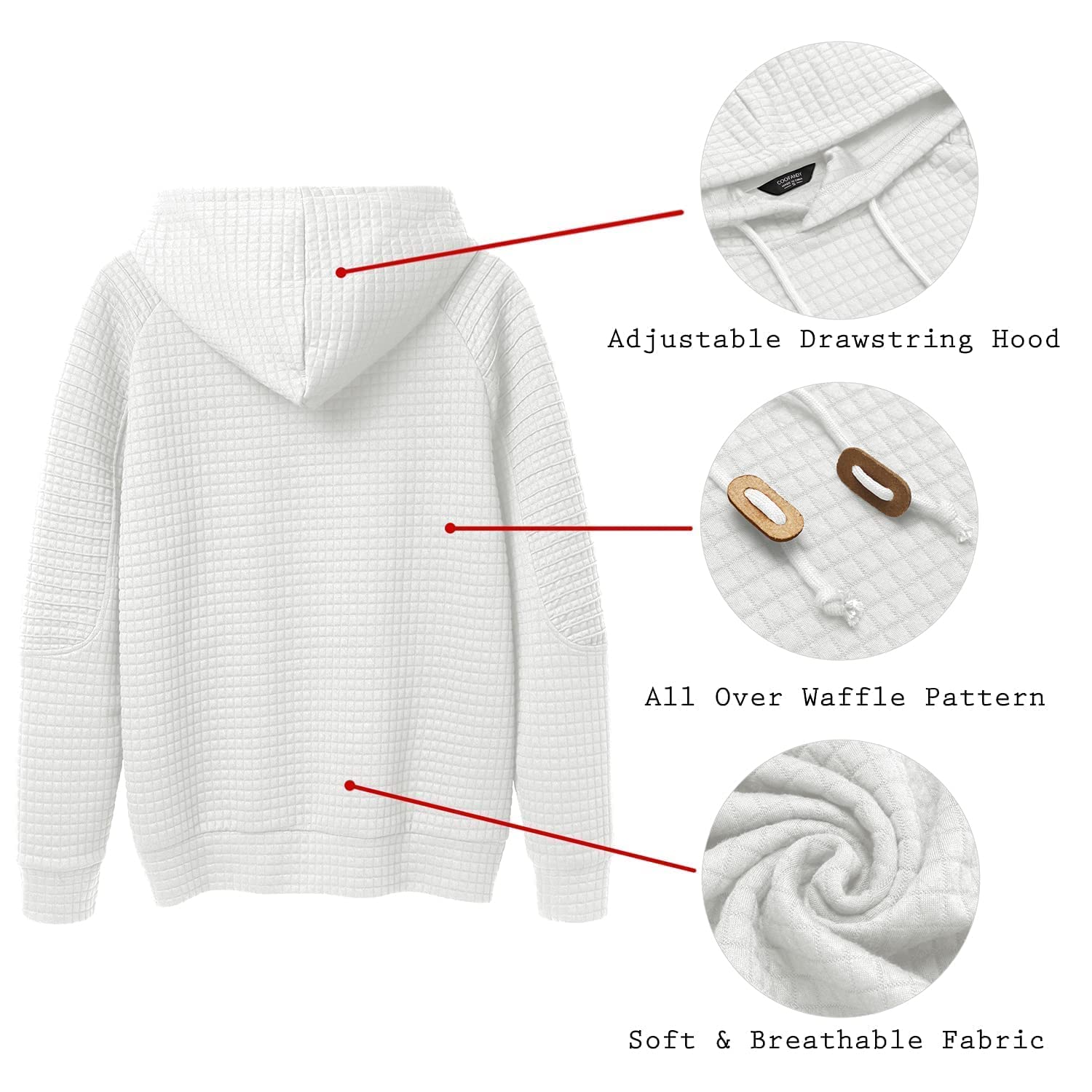 COOFANDY Men's Casual Long Sleeve Hooded Sweatshirt with Kangaroo Pocket | Waffle Knit Pullover Hoodie for Everyday Wear | Perfect for Outdoor Activities, Lounging & Street Style Fashion