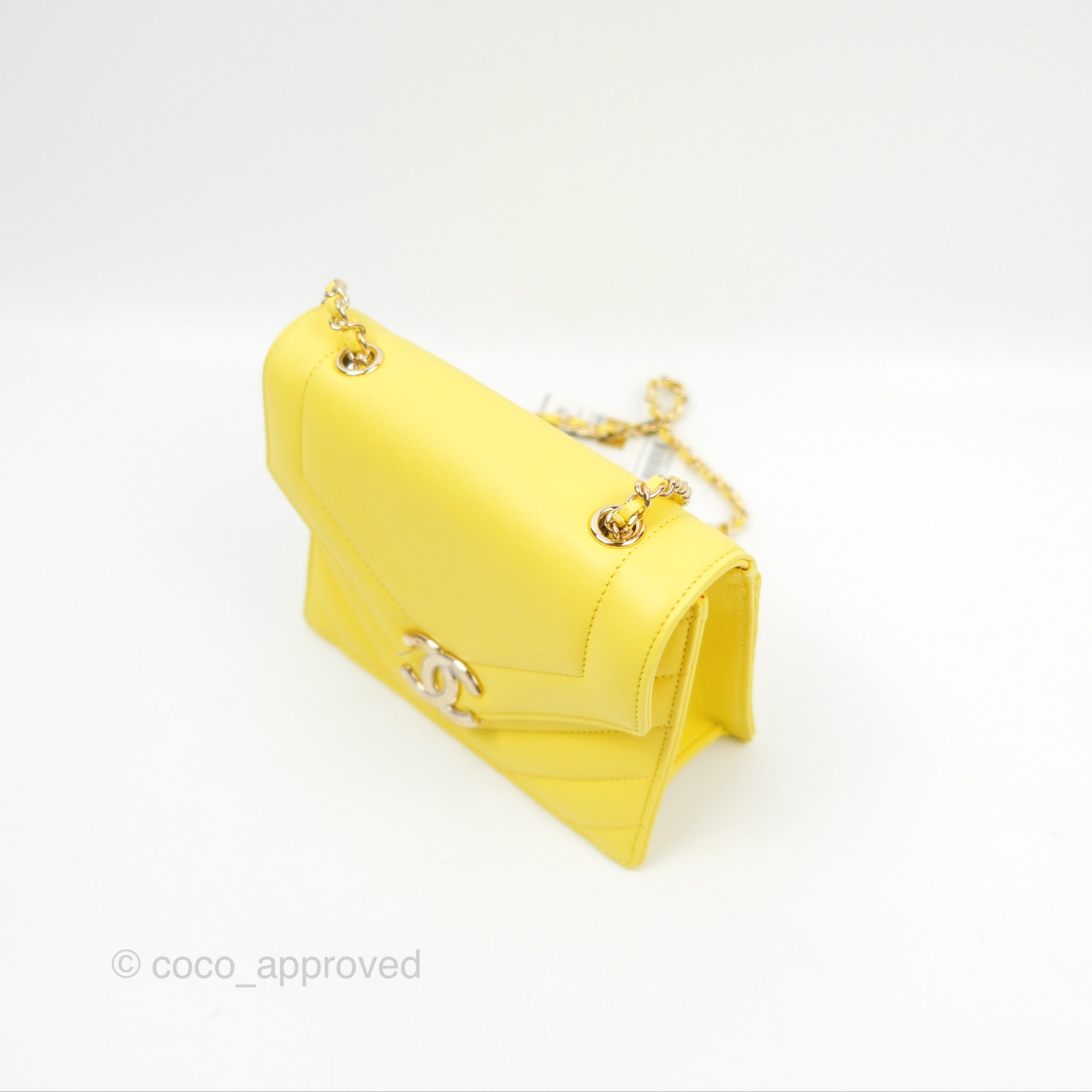 Chanel Chevron Square Envelope Flap Bag in Yellow - 19C Collection | Luxury Crossbody Bag for Women, Perfect for Parties & Evening Events