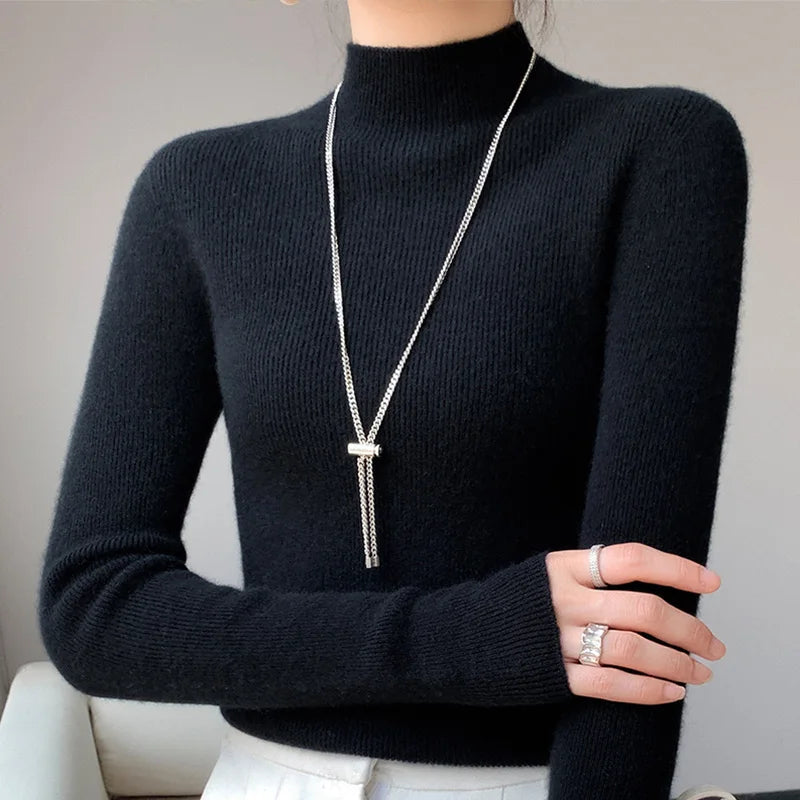 2022 Women's Cashmere Sweater Winter Warm Half Turtleneck Pullover Soft Comfortable Pure Color Knit Top for Casual Outfits & Office Wear