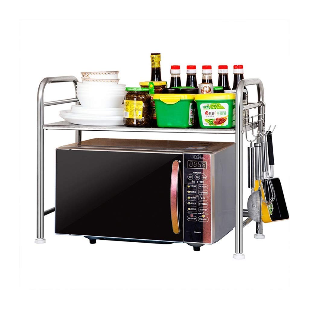 Stainless Steel Microwave Oven Shelf - 60x32x48cm Multi-Functional Organizer for Kitchen Countertop, Floor, or Desktop - Removable & Adjustable (Silver) - Perfect for Small Spaces, Pantry Storage, and Home Organization