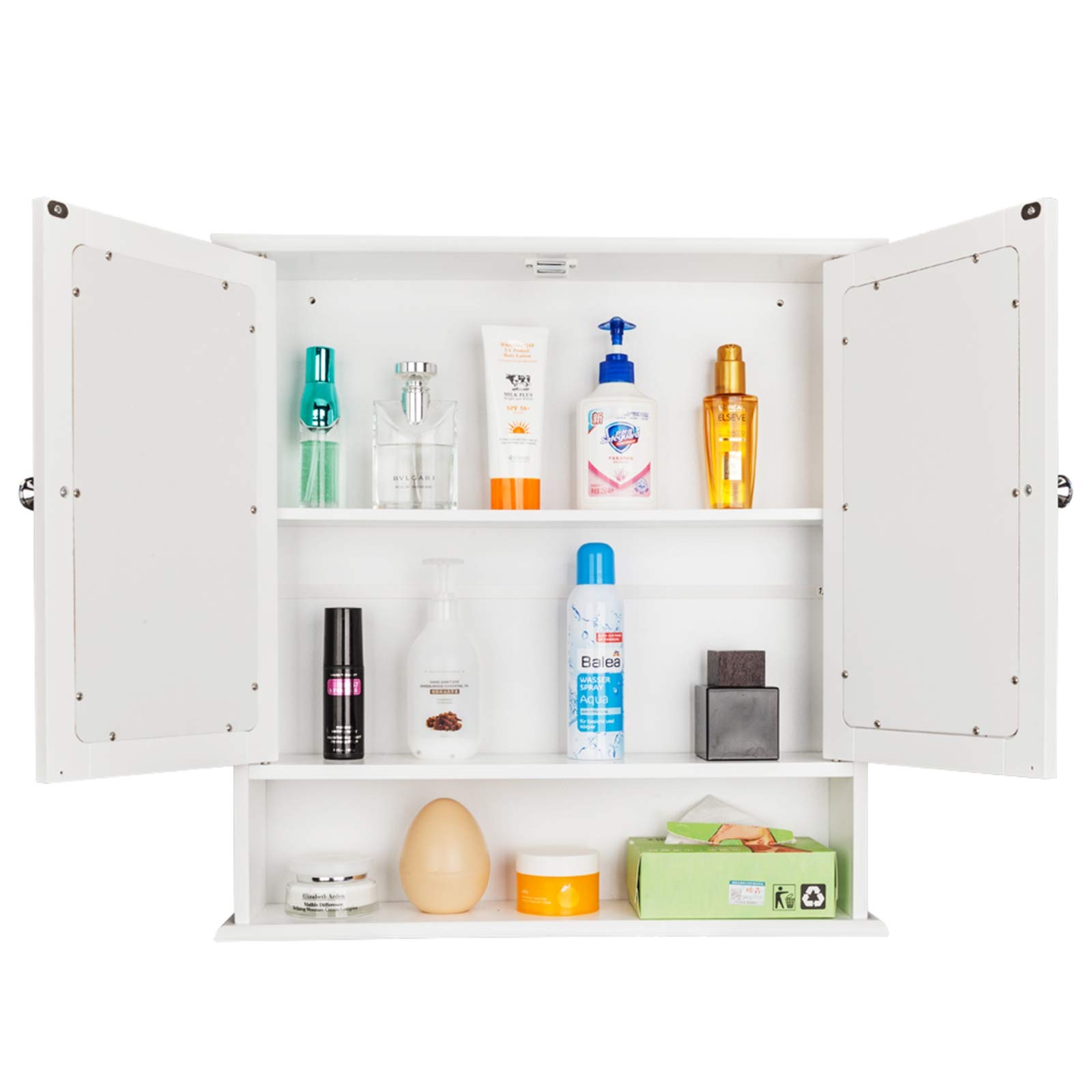White Double Door Bathroom Wall Mirror Cabinet - Mounted Medicine Storage Cabinet with Shelf for Bathroom, Vestibule & Bedroom - Perfect for Small Spaces & Organization