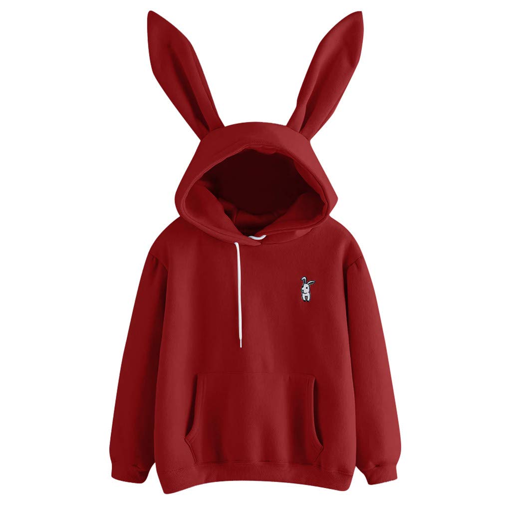 Women's Long Sleeve Pullover Hoodie Sweatshirt - Soft Rabbit Print Blouse Top for Casual Wear & Loungewear | Perfect for Fall Fashion, Office Outfits & Cozy Weekends
