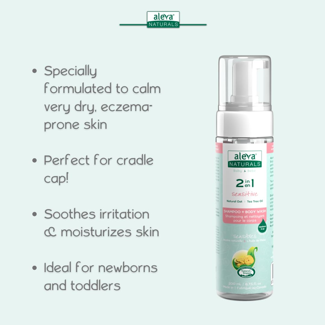 Aleva Naturals Hypoallergenic 2-in-1 Shampoo & Body Wash with Tea Tree Oil - Gentle Formula for Sensitive Skin, Newborns & Toddlers - 200ml - Perfect for Daily Bath Time & Baby Care Routine