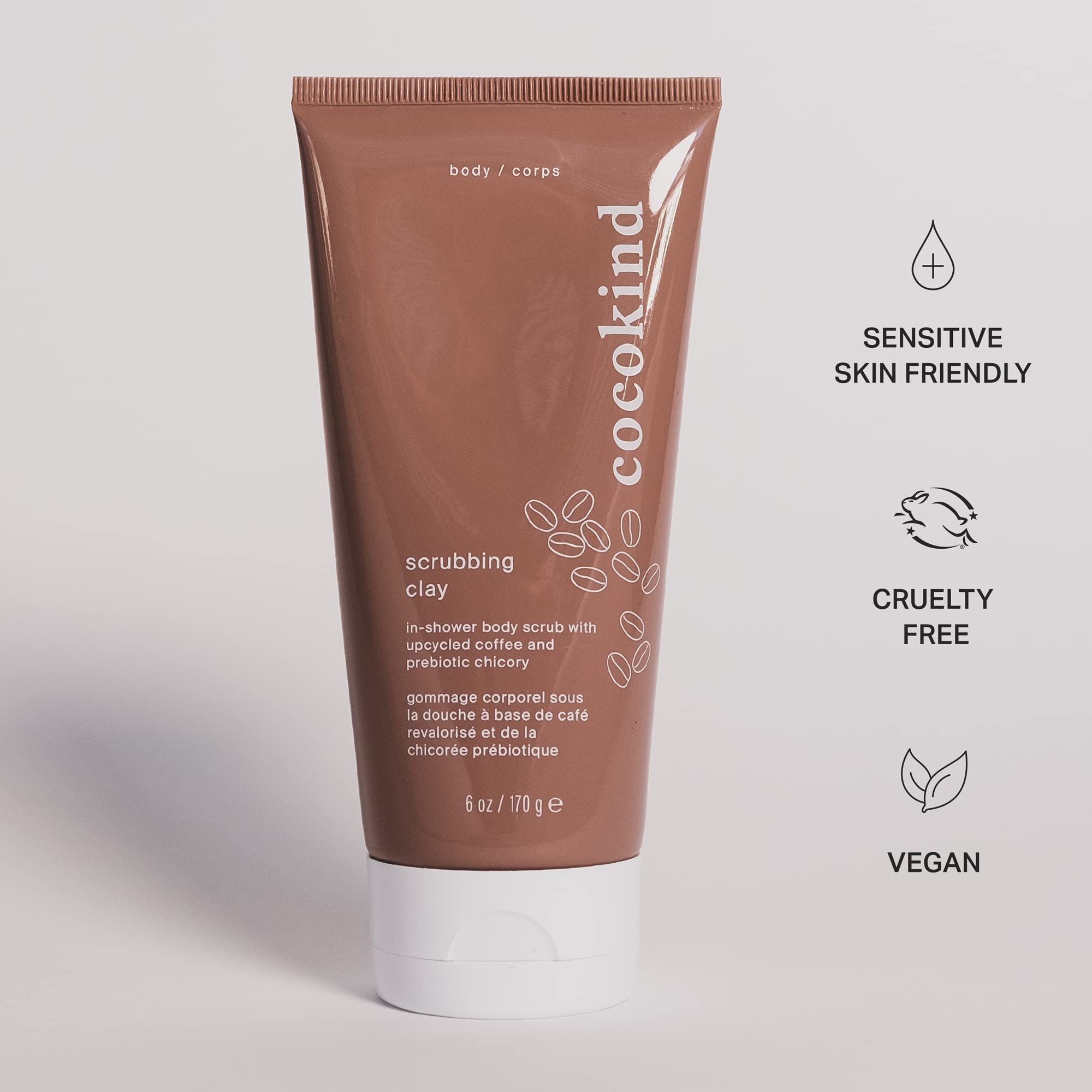 Organic Cocokind Coffee Body Scrub & Exfoliating Wash - Brightening Clay Scrub for Smooth Skin - Natural Body Care for Dry & Rough Skin - Perfect for Shower & Spa Use